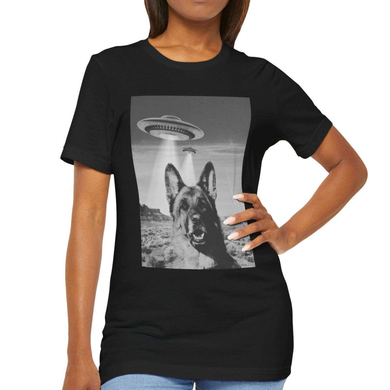 Funny German Shepherd Alien Selfie T-Shirt