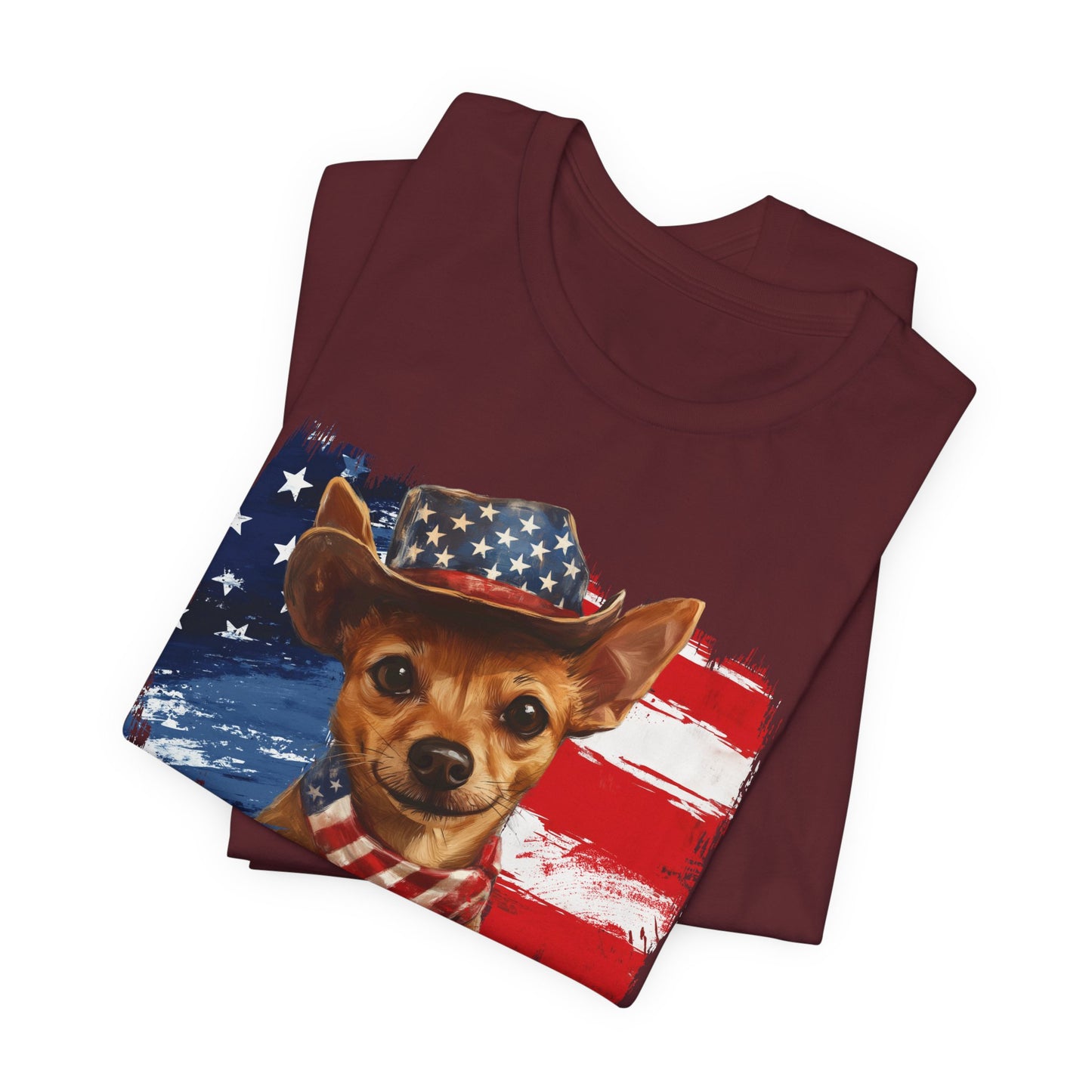 Brown Rat Terrier Patriotic T-Shirt "Born to Bark Free"