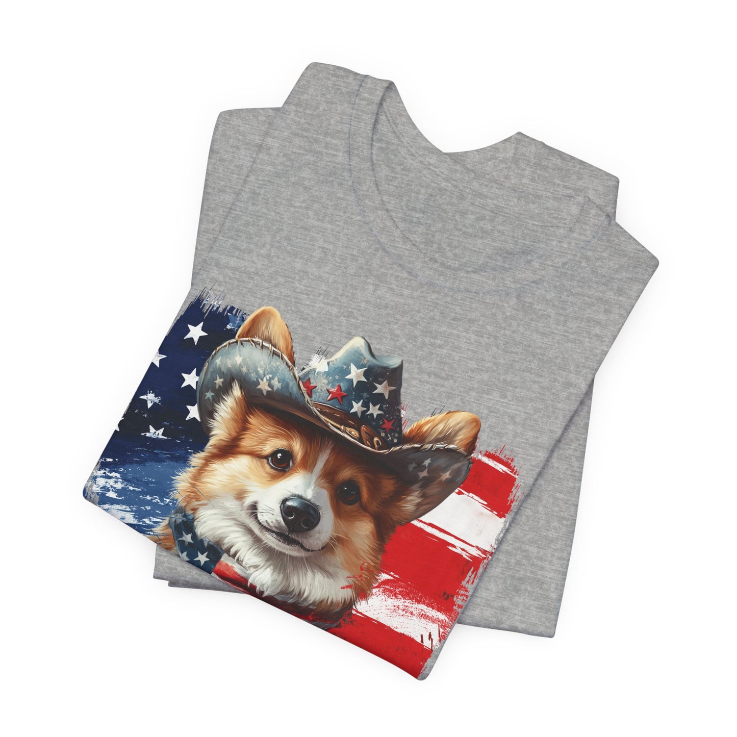 Corgi Patriotic T-Shirt "Born to Bark Free" - Dog-Themed Patriotic Design