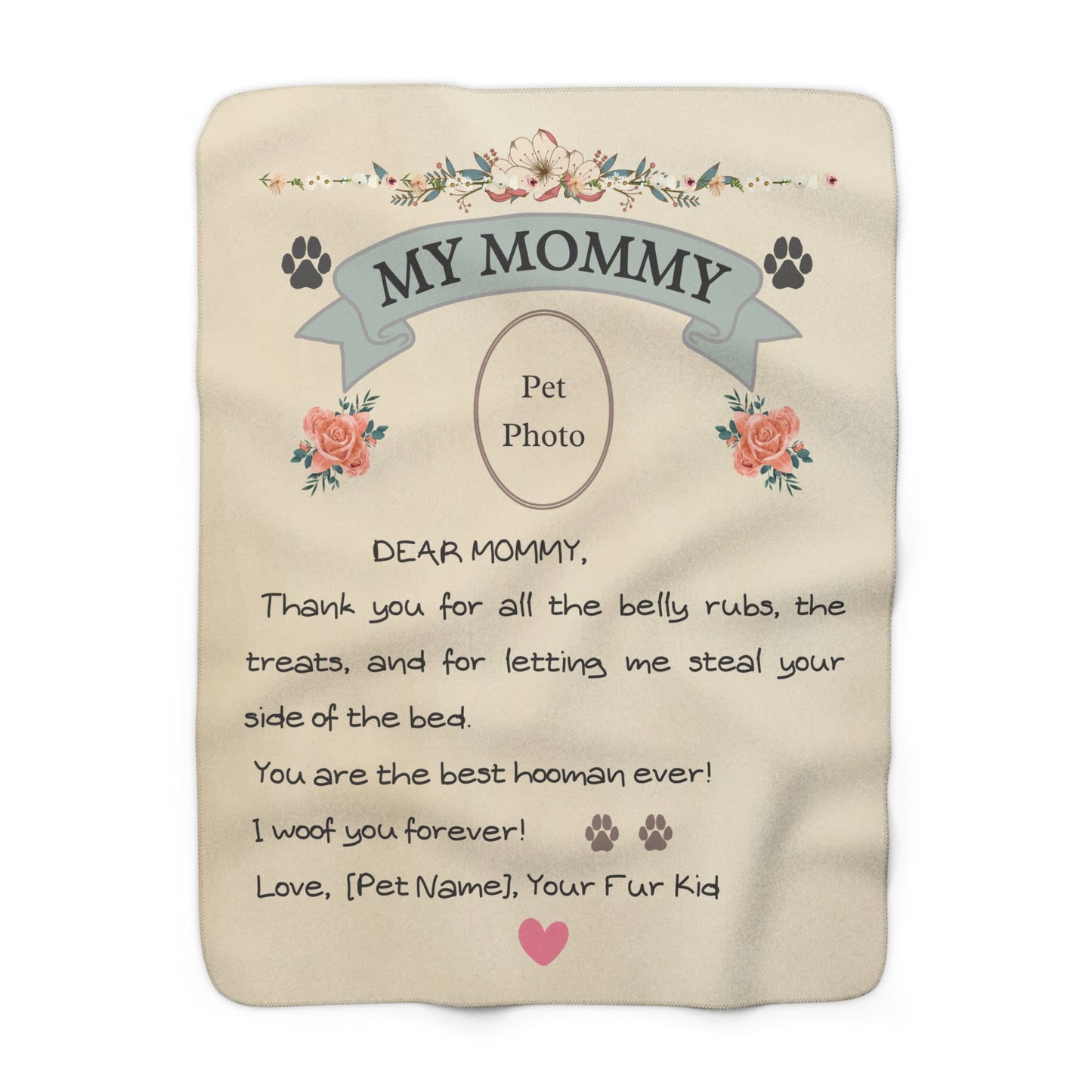 Personalized Dog Mom Blanket – Letter From Your Dog with Photo &Name - Shepra Fleece Blanket