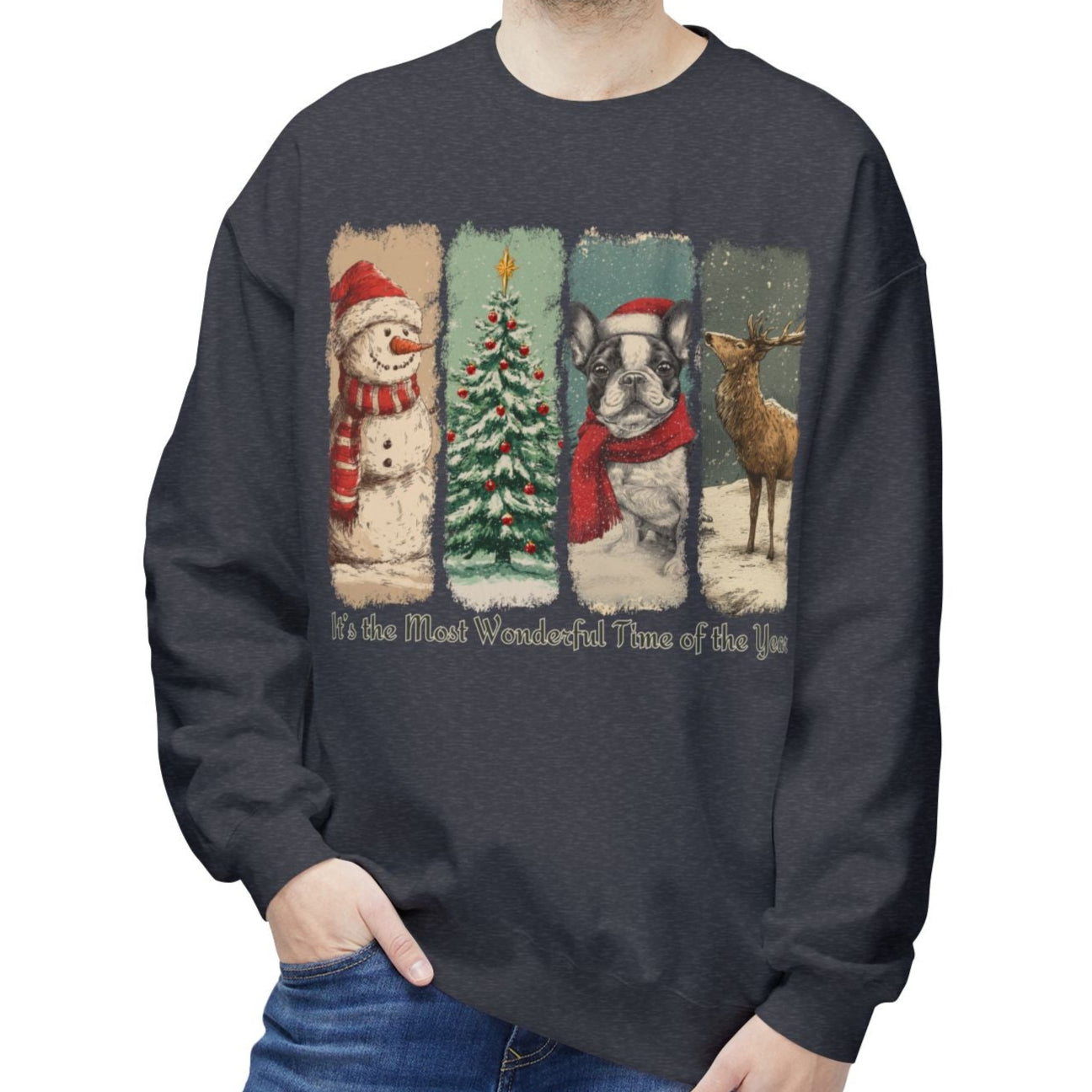 Frenchie Santa – Vintage Brush Stroke Christmas Sweater