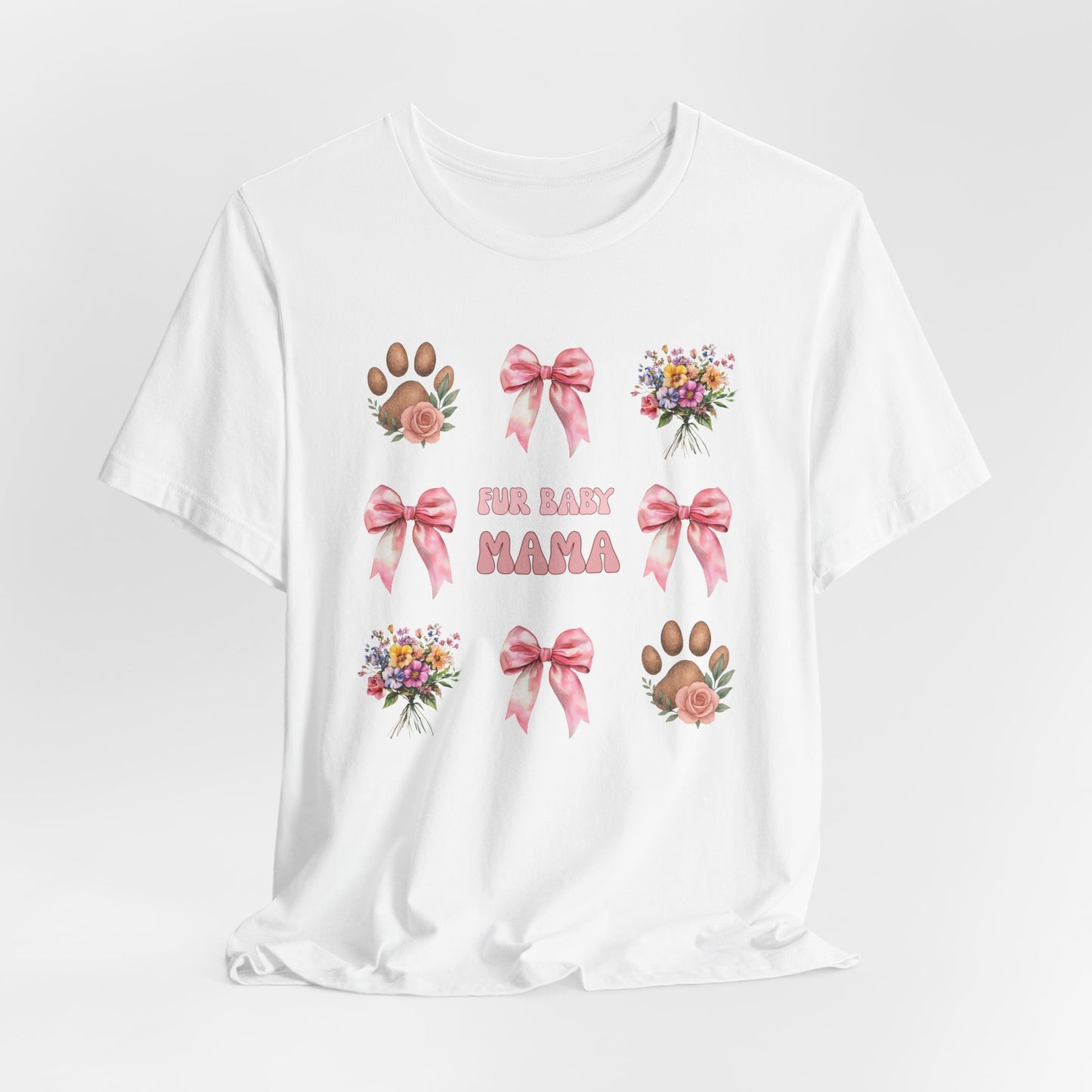 Fur Baby Mama T-Shirt – Soft Cotton Tee with Pink Bows – Gift for Pet Moms