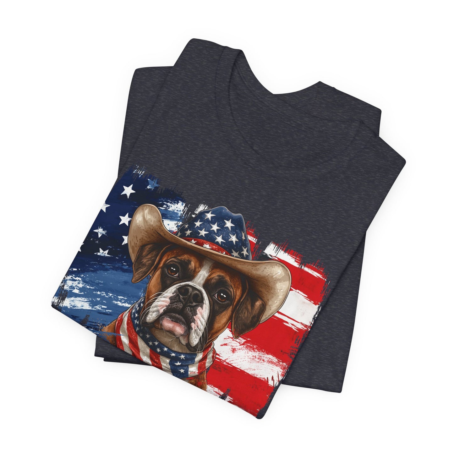 Boxer Patriotic T-Shirt "Born to Bark Free" - Dog-Themed Patriotic Design