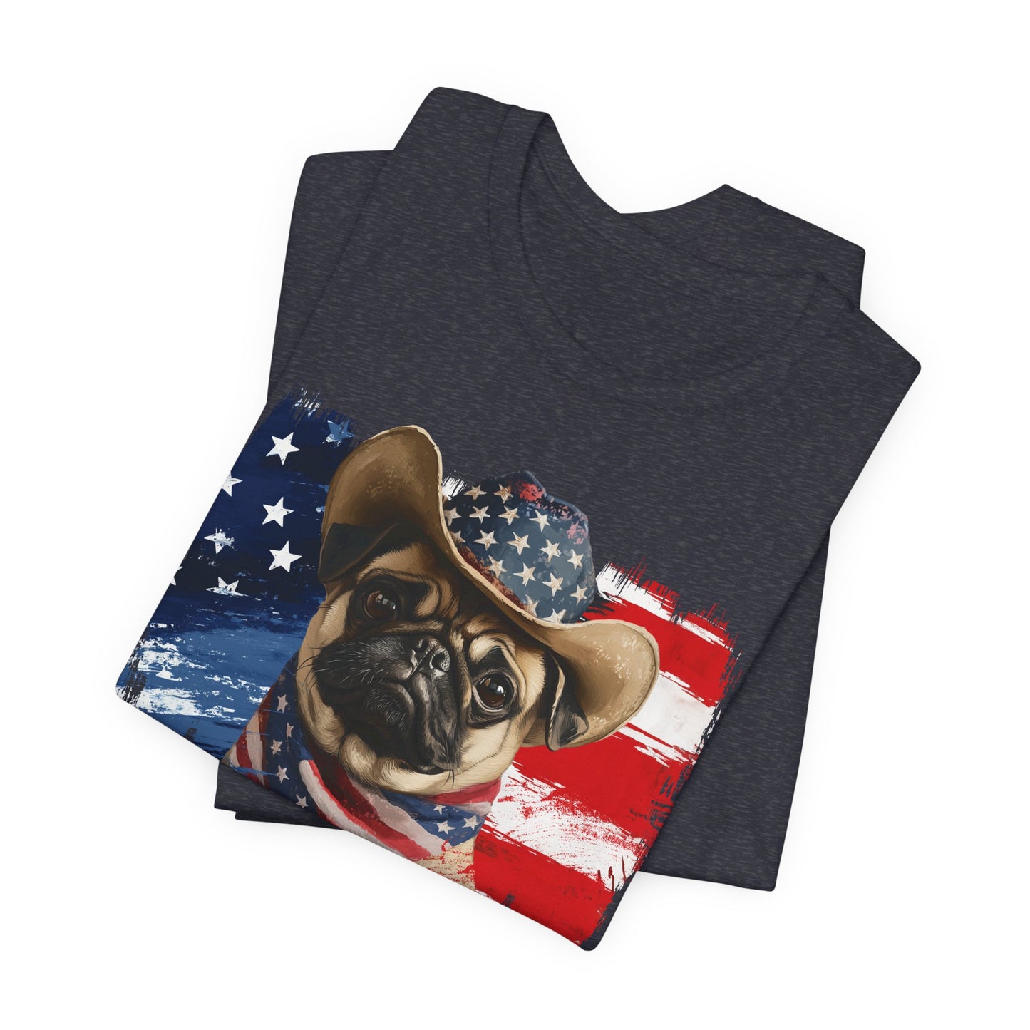 Pug Patriotic T-Shirt "Born to Bark Free" - Dog-Themed Patriotic Design