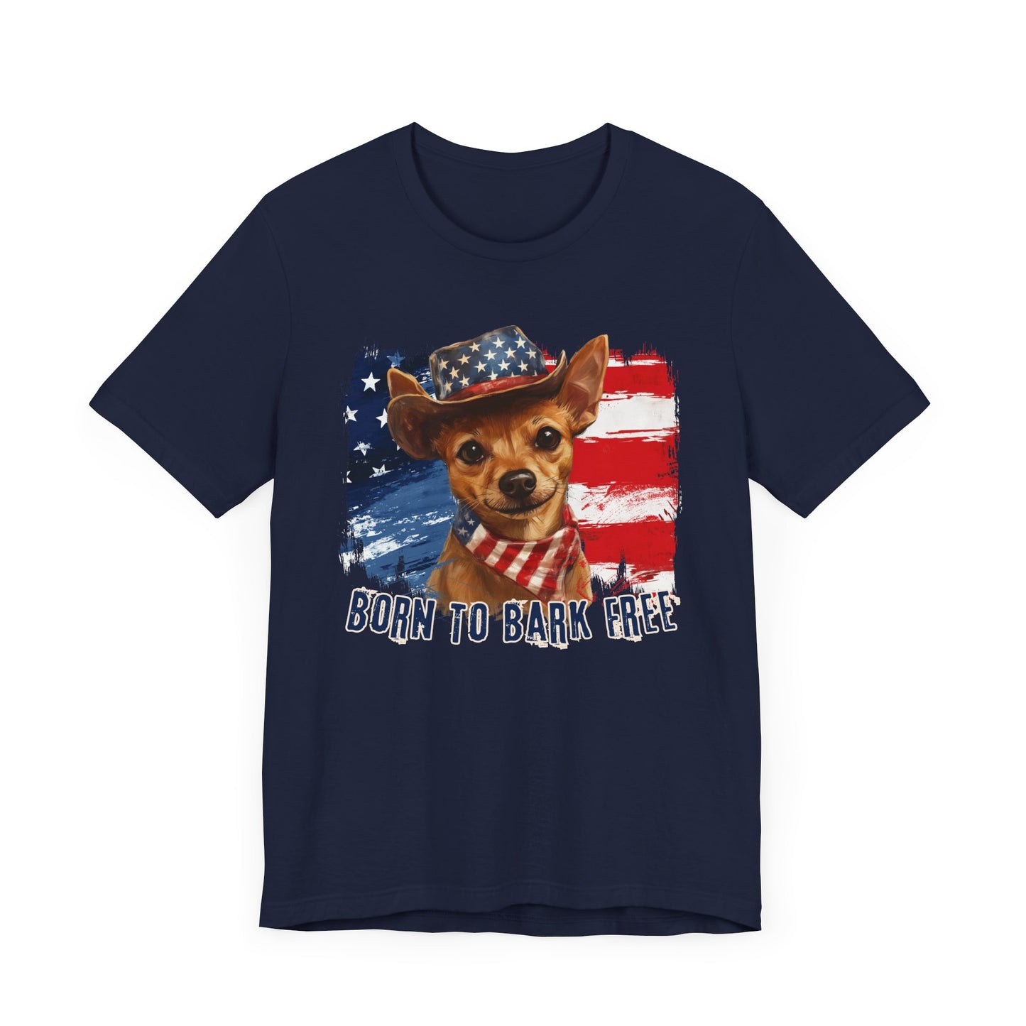 Brown Rat Terrier Patriotic T-Shirt "Born to Bark Free"