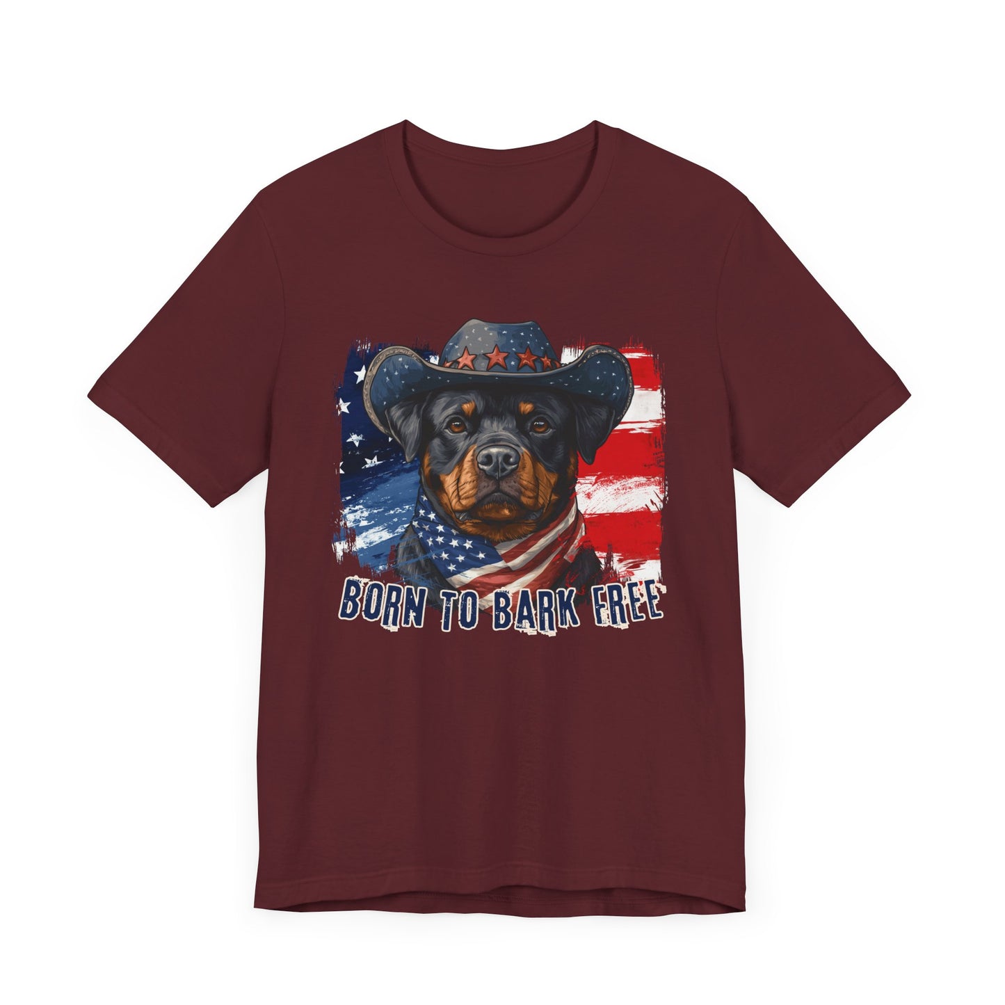 Rottweiler Patriotic T-Shirt "Born to Bark Free" - Dog-Themed Patriotic Design