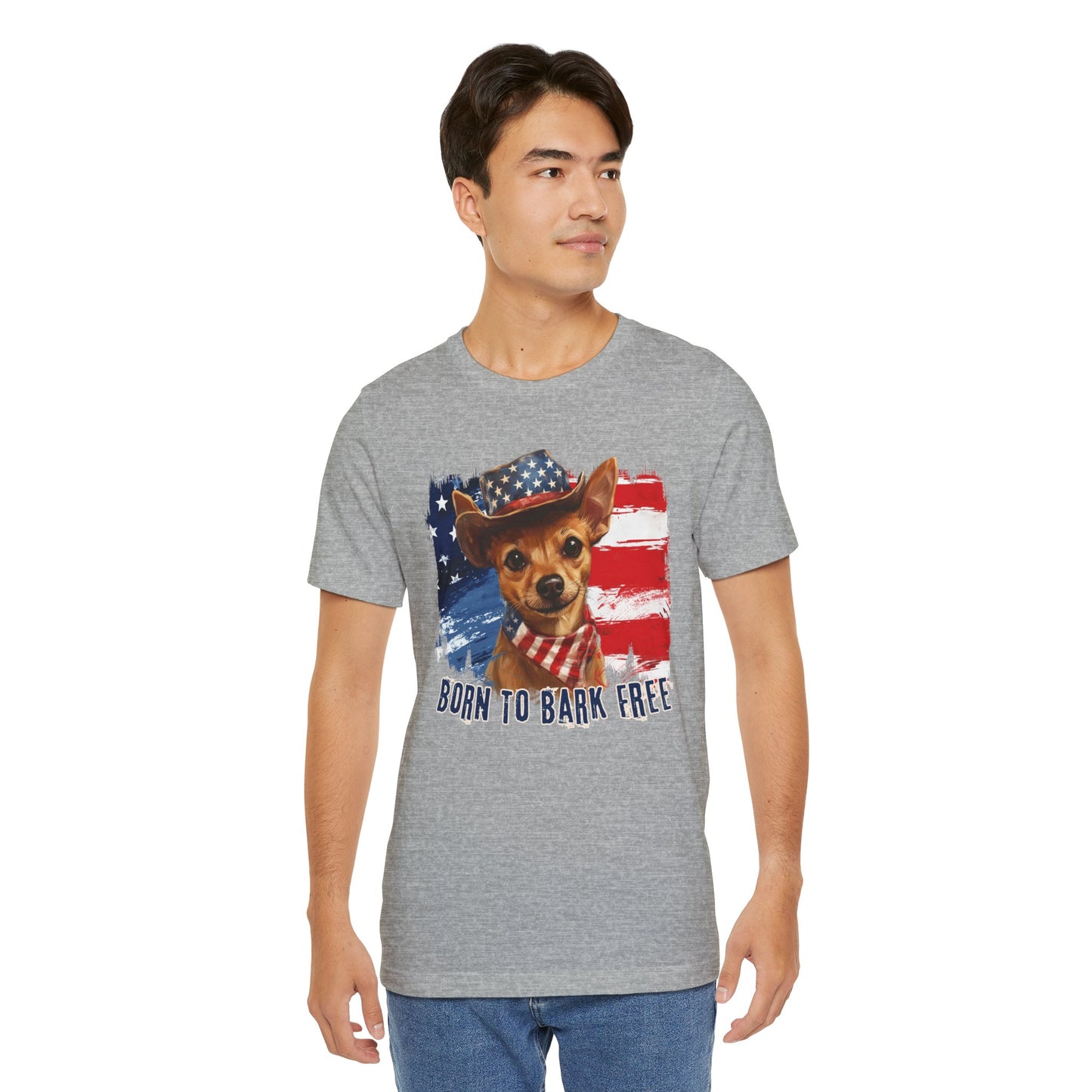 Brown Rat Terrier Patriotic T-Shirt "Born to Bark Free"