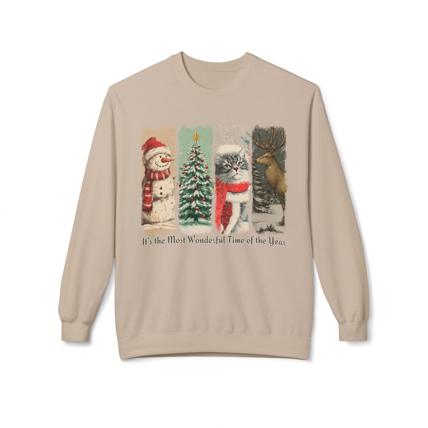 Fluffy Gray Tabby Cat Santa – Vintage Brush Stroke Christmas Sweater