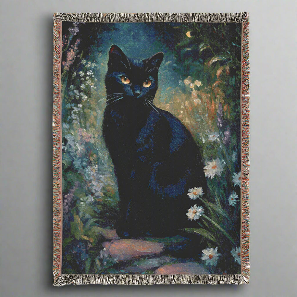 black cat lover woven blanket