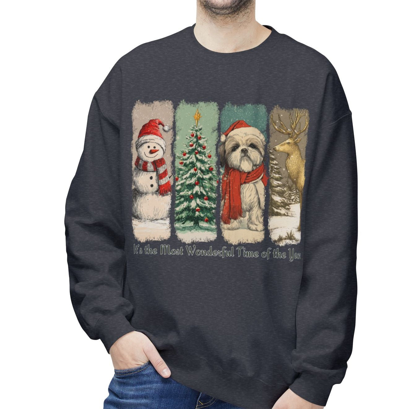 Shih Tzu Santa – Vintage Brush Stroke Christmas Sweater