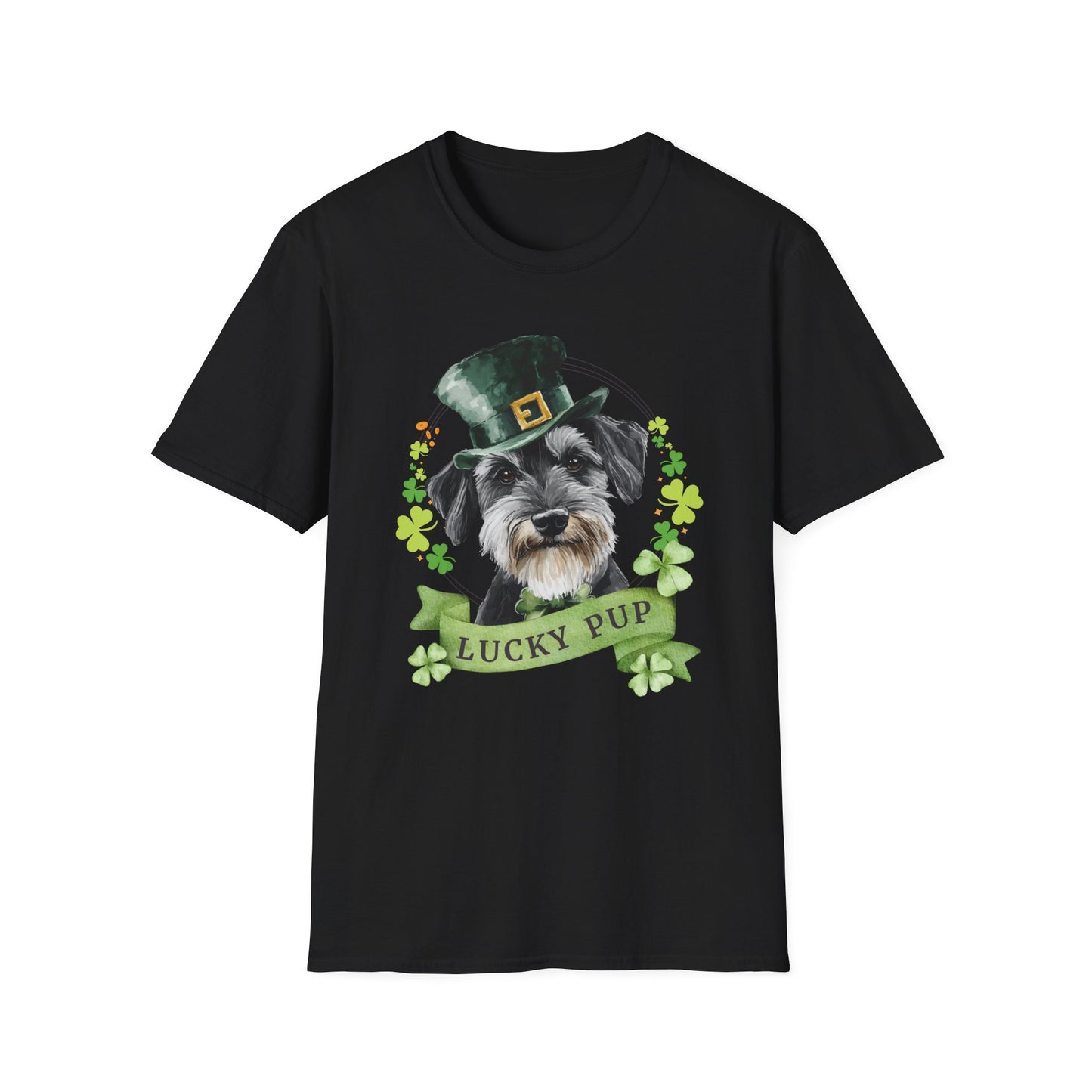 St. Patrick’s Day t-shirt featuring a Papillon dog with a shamrock garland and festive Irish design