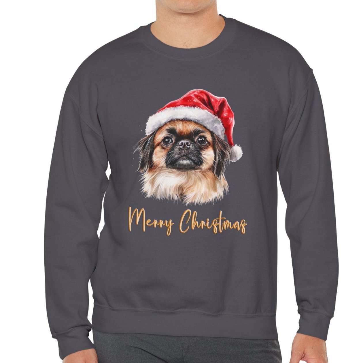 Pekingese In A Santa Hat Sweatshirt