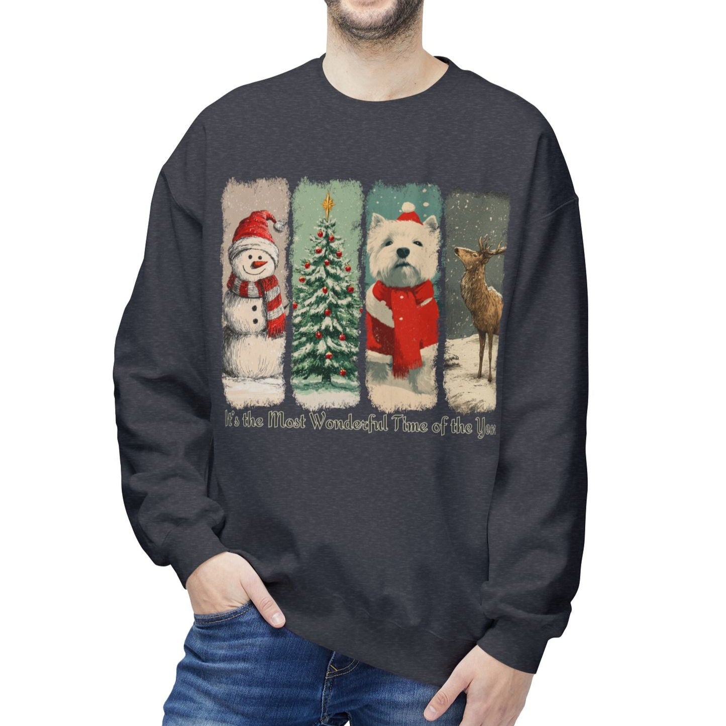 Westie Santa – Vintage Brush Stroke Christmas Sweater