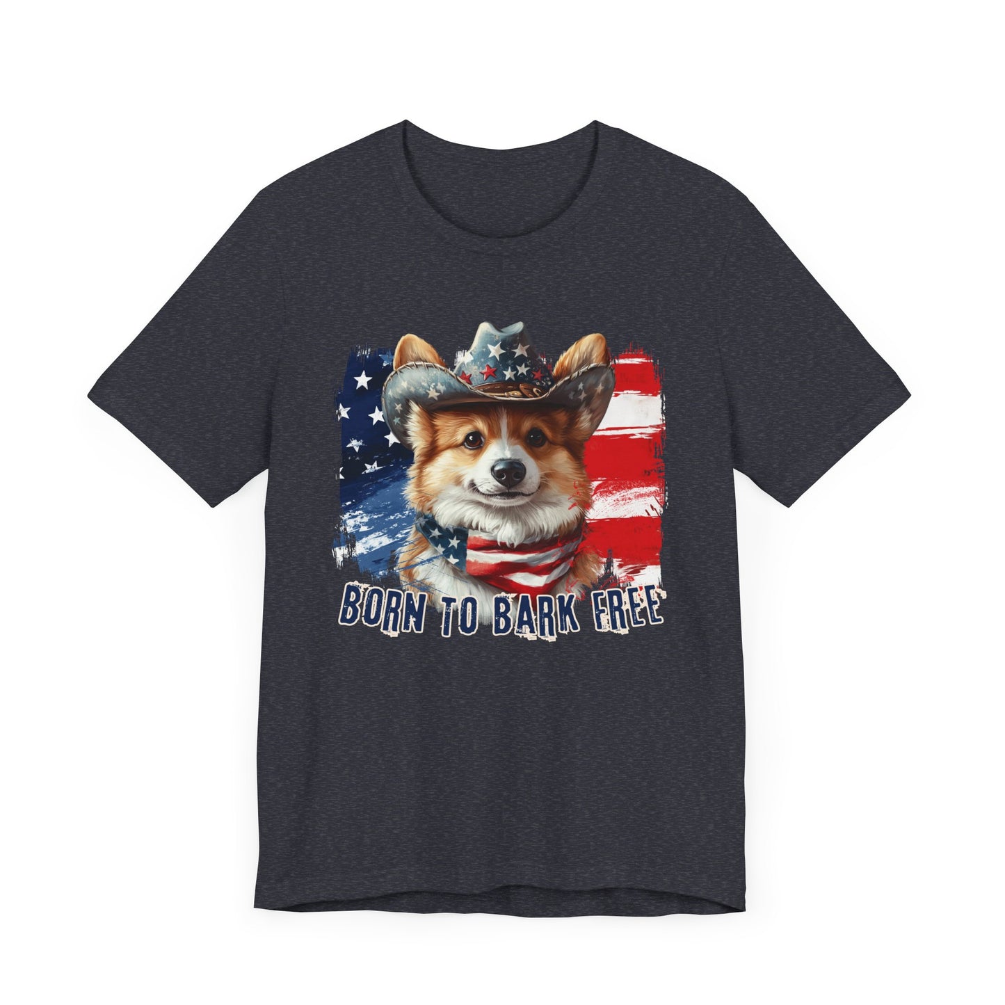Corgi Patriotic T-Shirt "Born to Bark Free" - Dog-Themed Patriotic Design