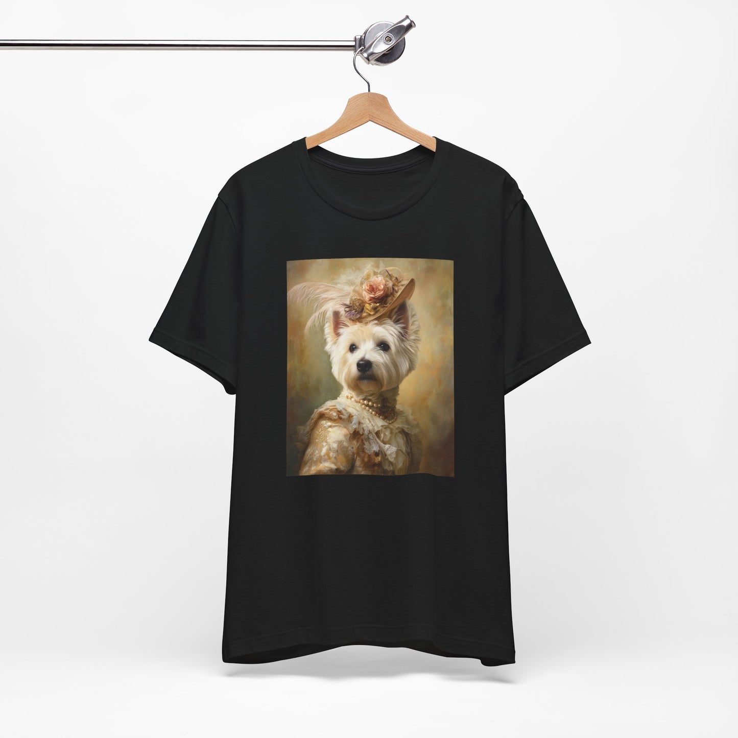 Royal Westie Girl Portrait Tee – Customizable Aristocrat Dog Shirt