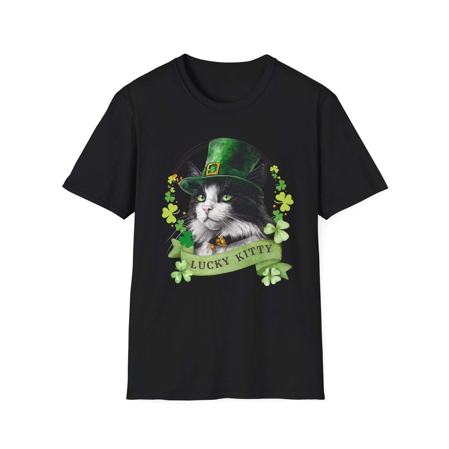 Black and White Cat - St. Patrick’s Day Cat Lover T-Shirt