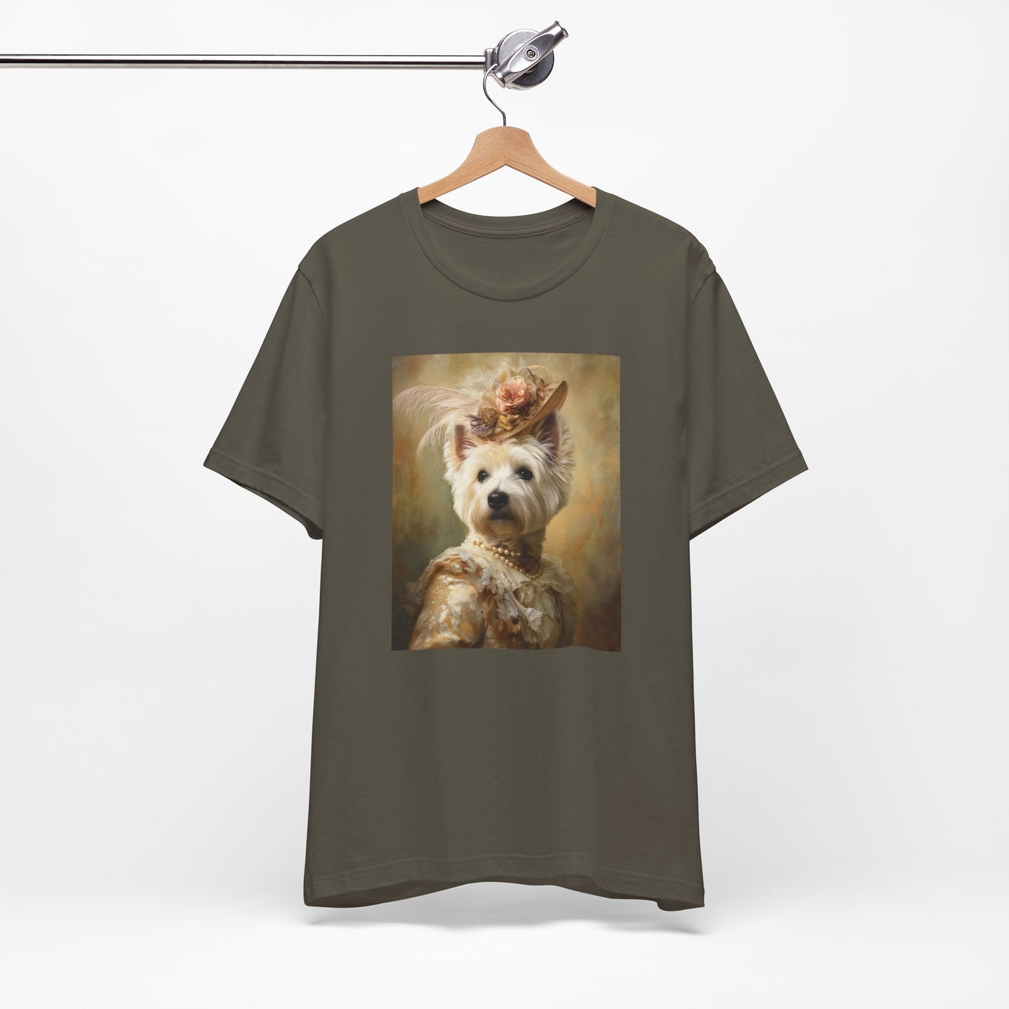 Royal Westie Girl Portrait Tee – Customizable Aristocrat Dog Shirt