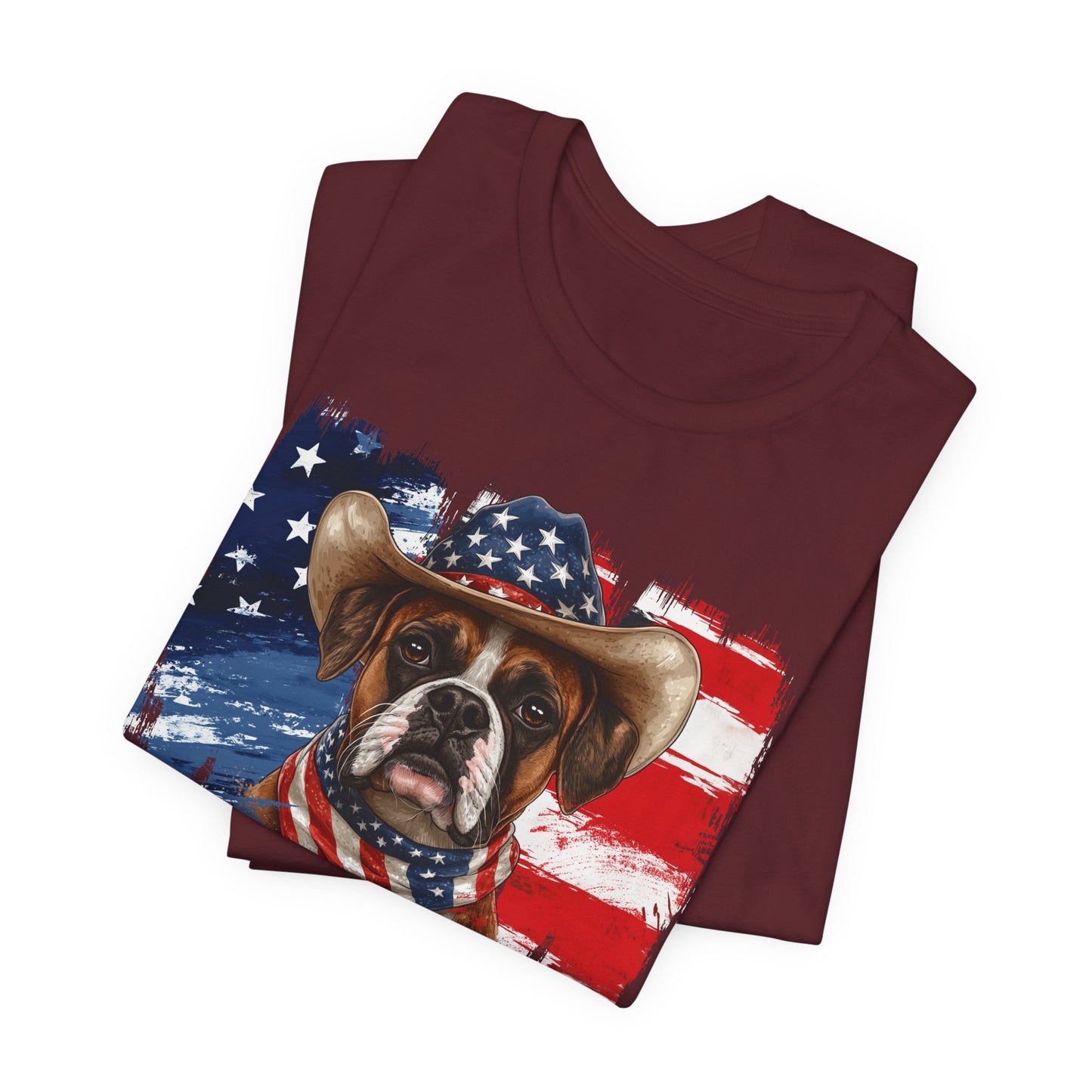 Boxer Patriotic T-Shirt "Born to Bark Free" - Dog-Themed Patriotic Design