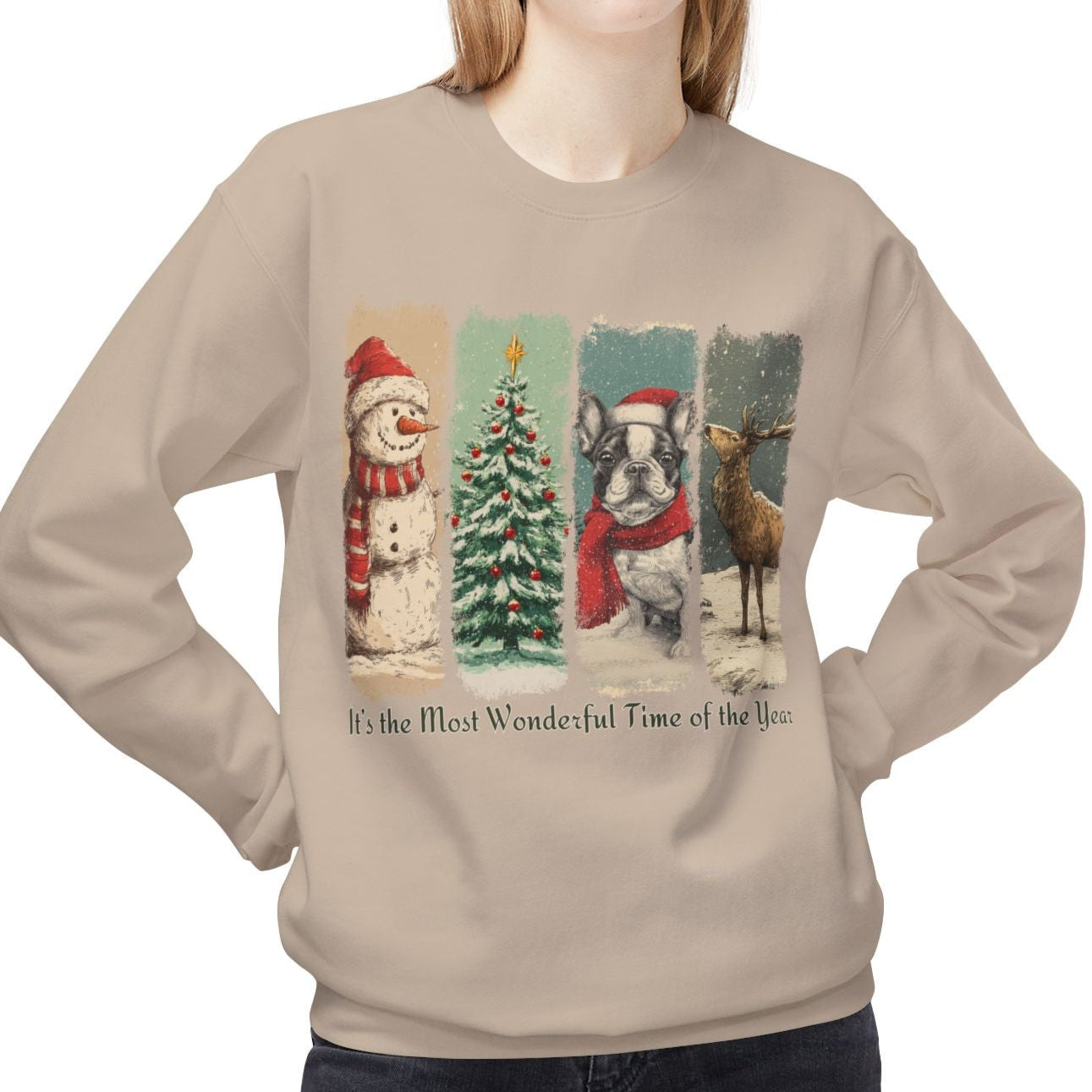 Frenchie Santa – Vintage Brush Stroke Christmas Sweater