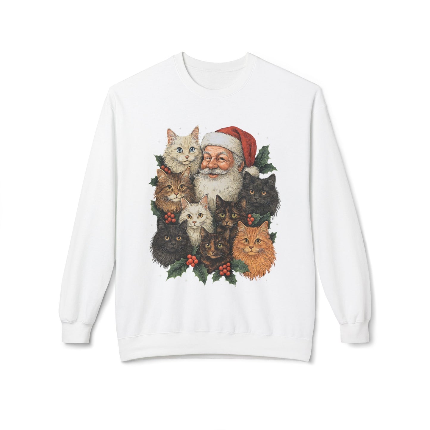 Santa & His Fluffy Cats Christmas Sweatshirt – Vintage Holiday Cat Lover Sweater