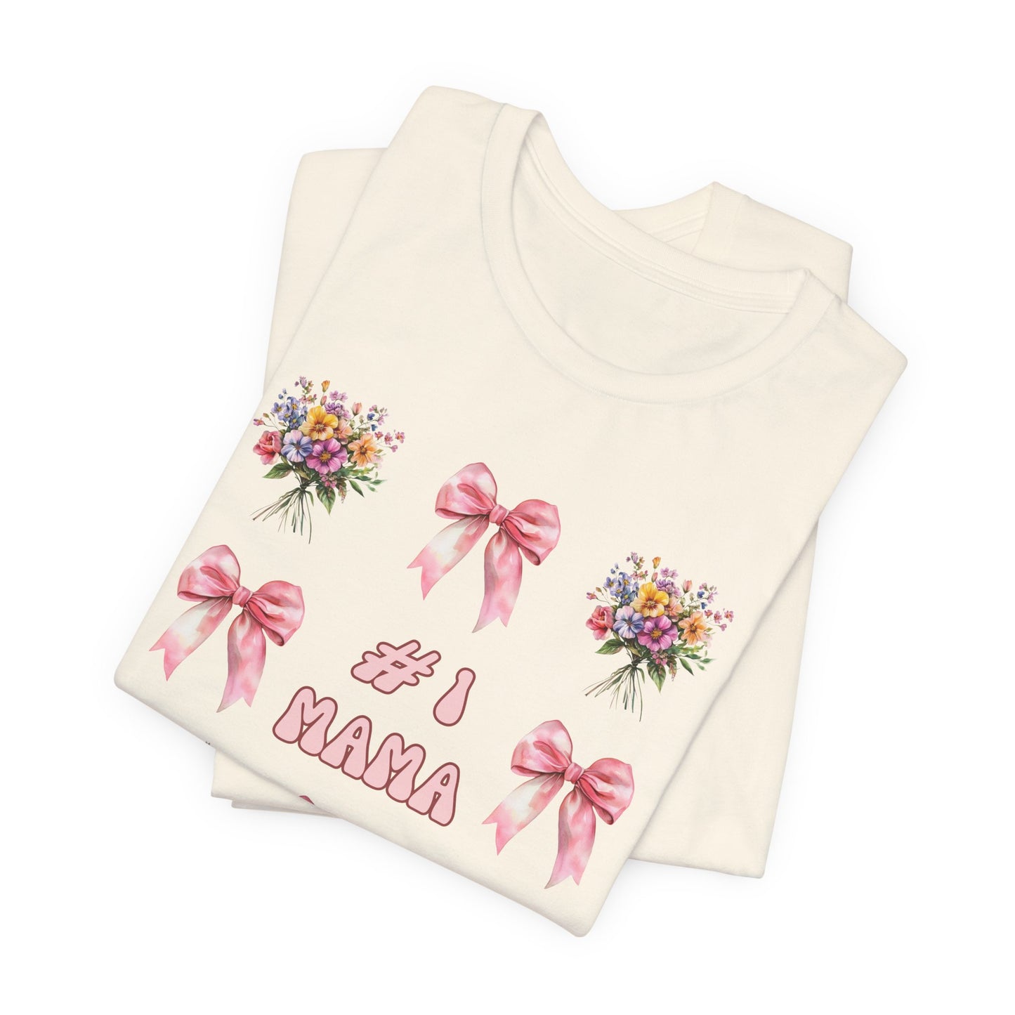 #1 Mama T-Shirt – Soft Cotton Tee with Pink Bows & Florals – Gift for Mom