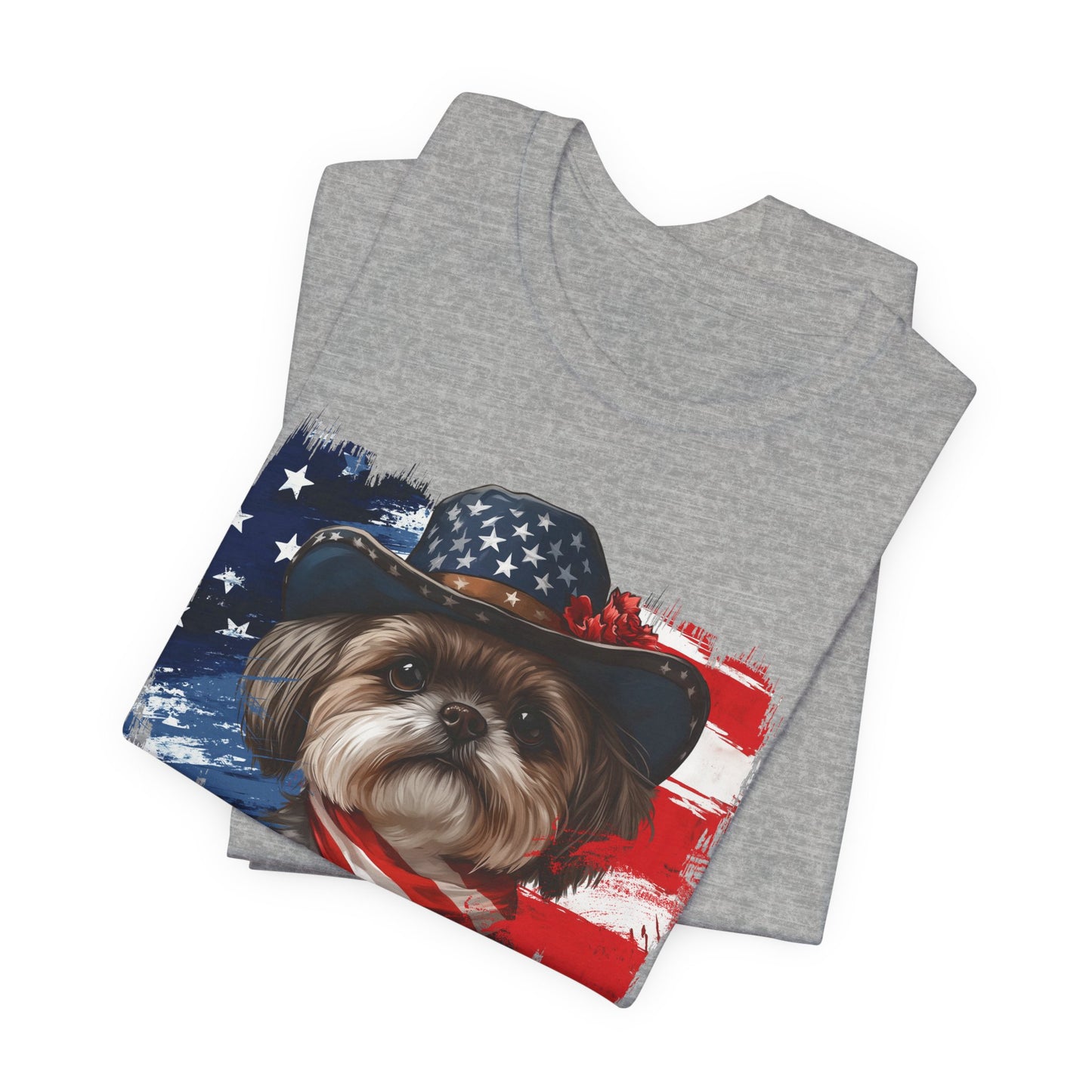 Shih Tzu Patriotic T-Shirt "Born to Bark Free" - Dog-Themed Patriotic Design