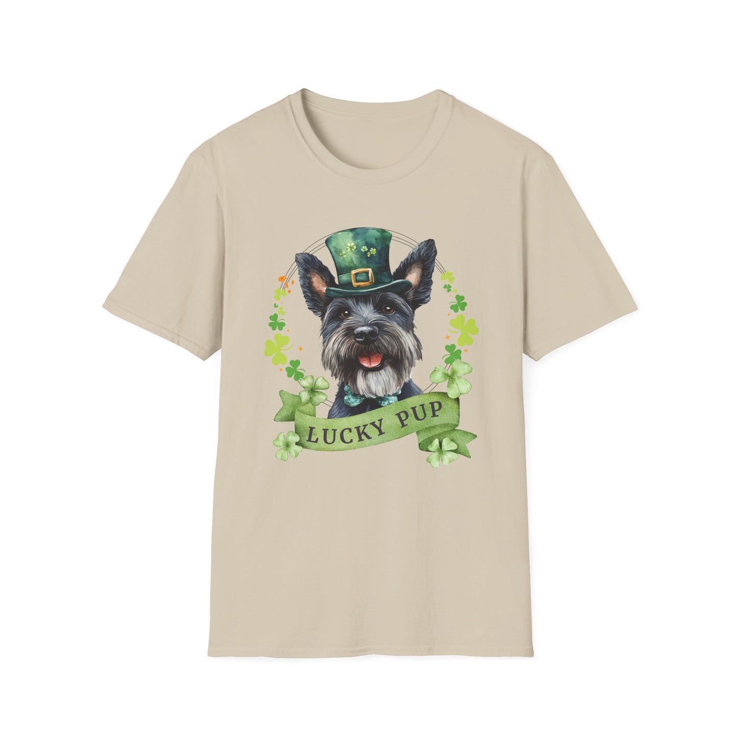 St. Patrick’s Day scottish terrier dog sand t-shirt with a lucky shamrock print, great for dog lovers