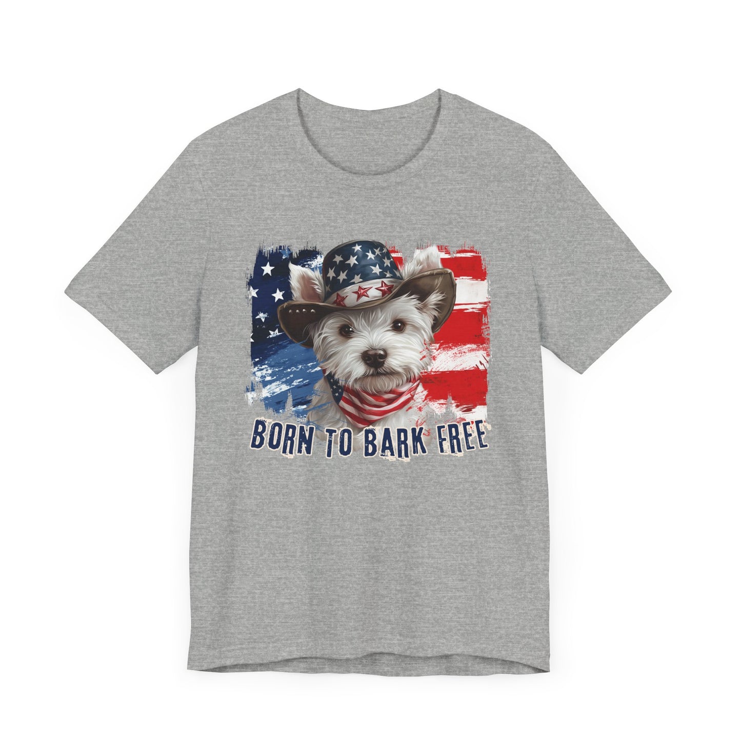 Westie Patriotic T-Shirt "Born to Bark Free" - Dog-Themed Patriotic Design