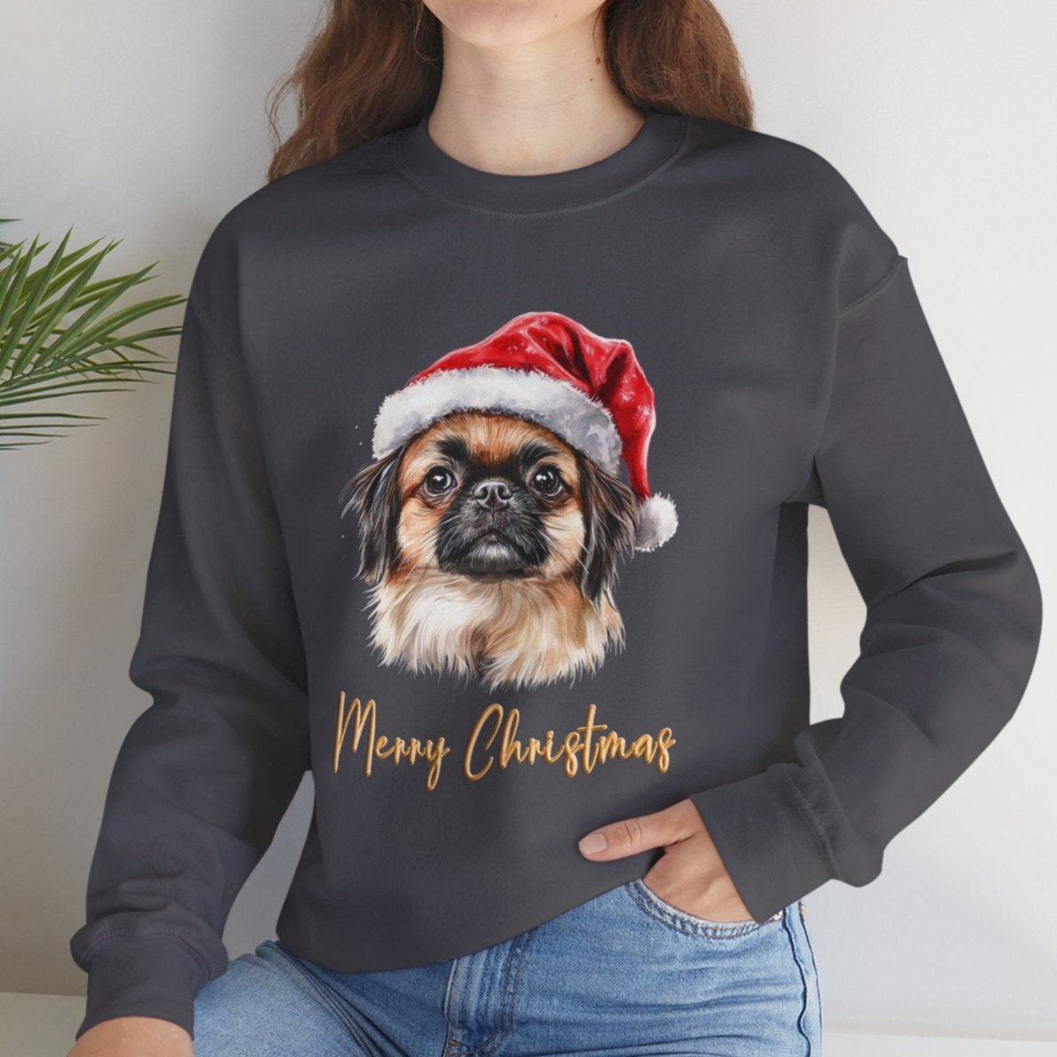 Pekingese In A Santa Hat Sweatshirt