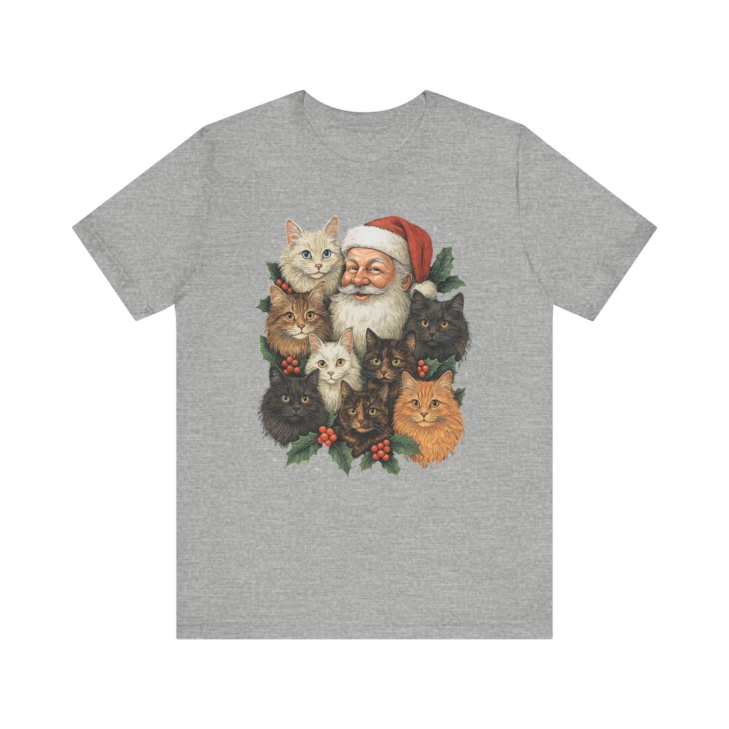 Santa & His Fluffy Cats Christmas T-Shirt – Vintage Holiday Cat Lover Tee