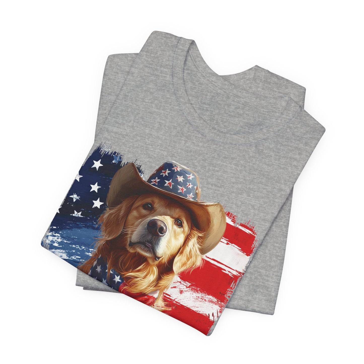 Golden Retriever Patriotic T-Shirt "Born to Bark Free" - Dog-Themed Patriotic Design
