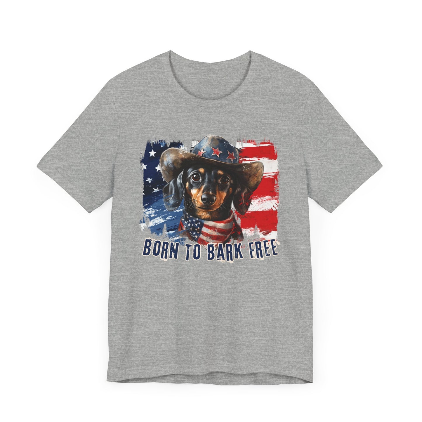 Dachshund Patriotic T-Shirt "Born to Bark Free" - Dog-Themed Patriotic Design