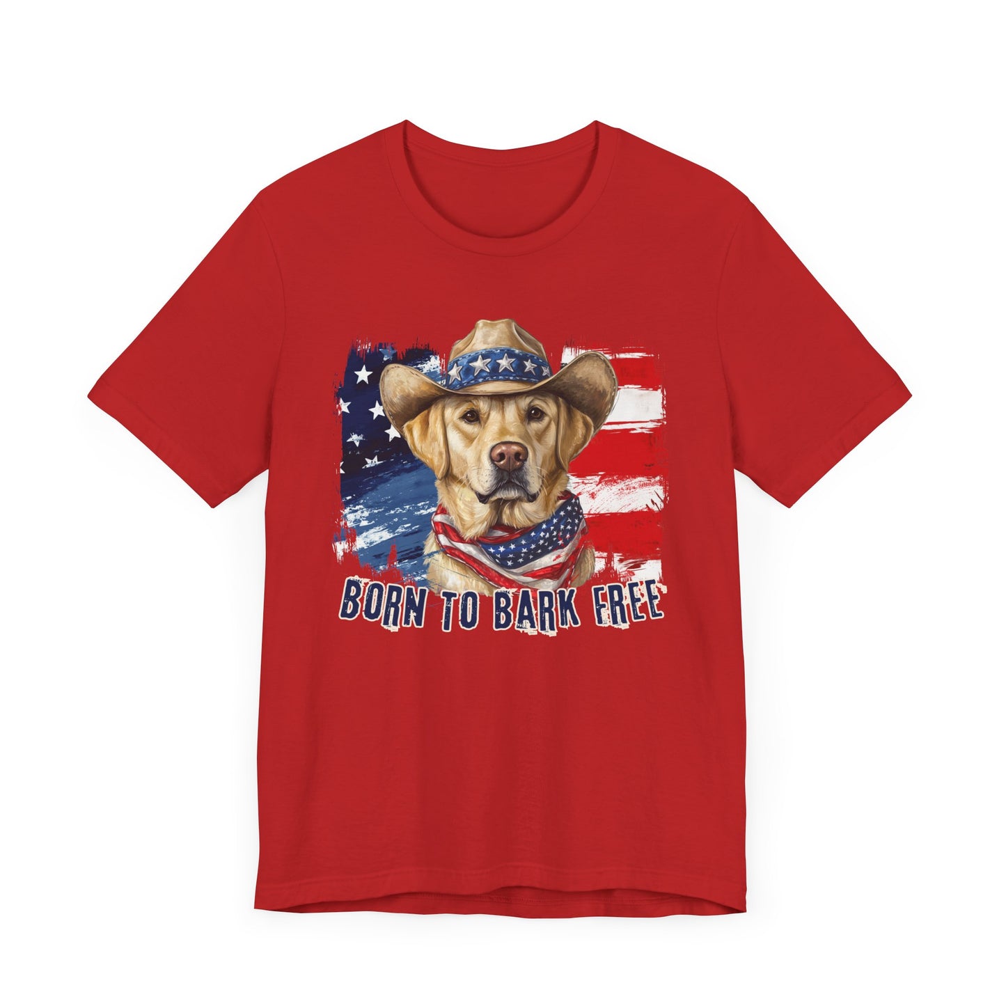 Yellow Labrador Patriotic T-Shirt "Born to Bark Free"