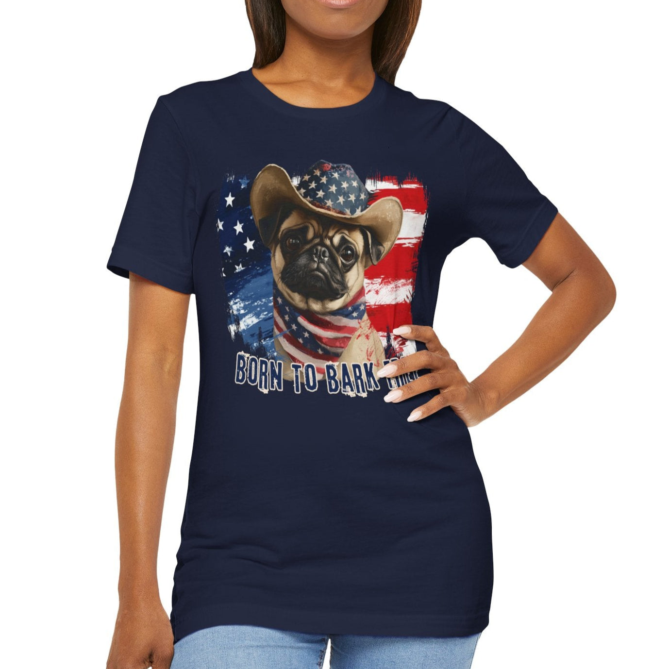 pug american flag patriotic t-shirt, navy