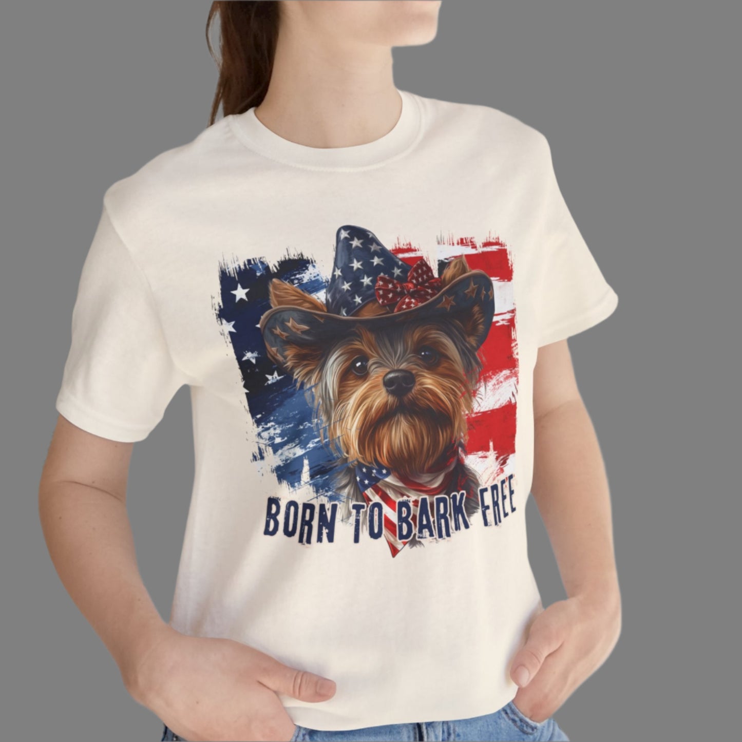 born to bark free yorkie patriotic t-shirt, 4th of july, independance day dog lover t-shirt