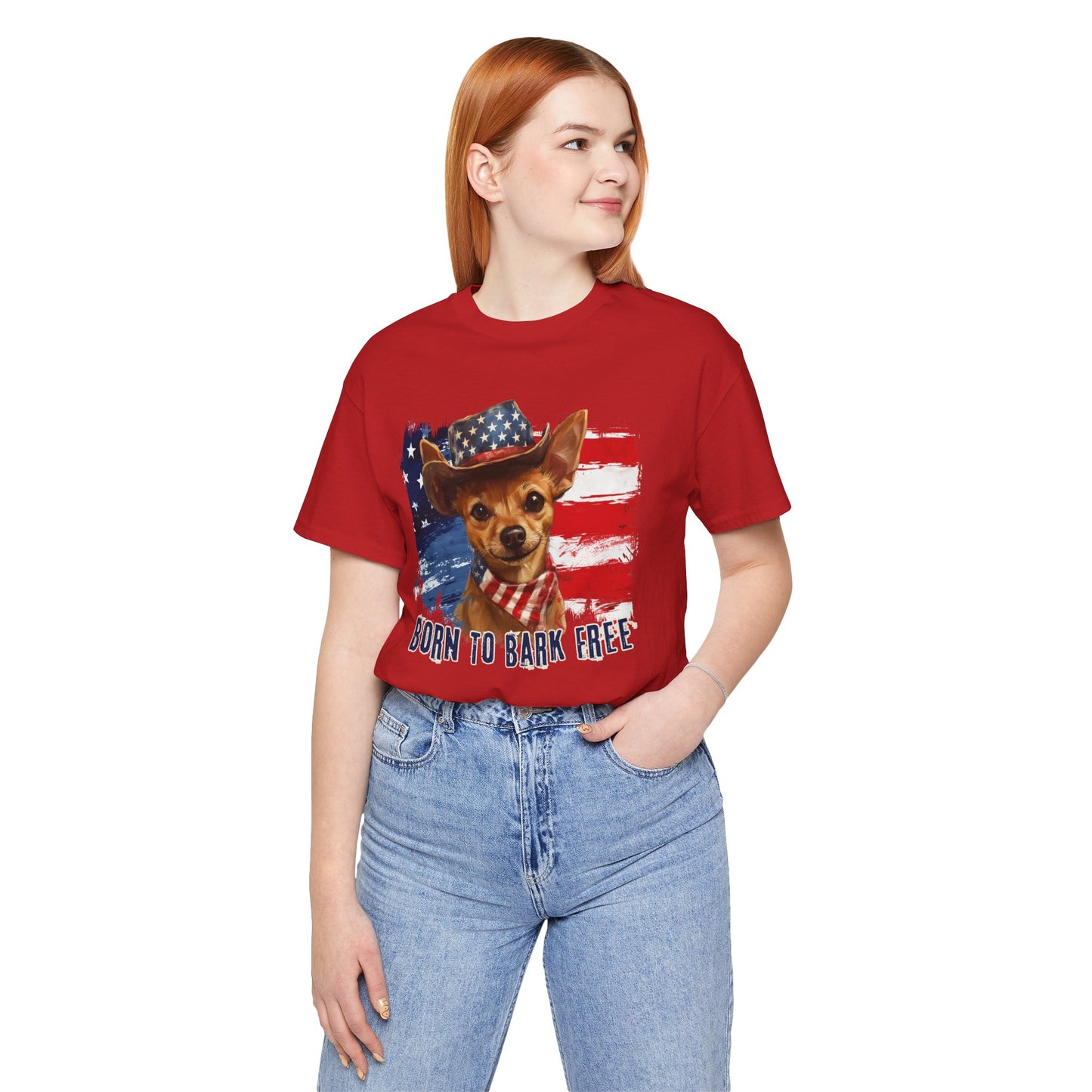 Brown Rat Terrier Patriotic T-Shirt "Born to Bark Free"