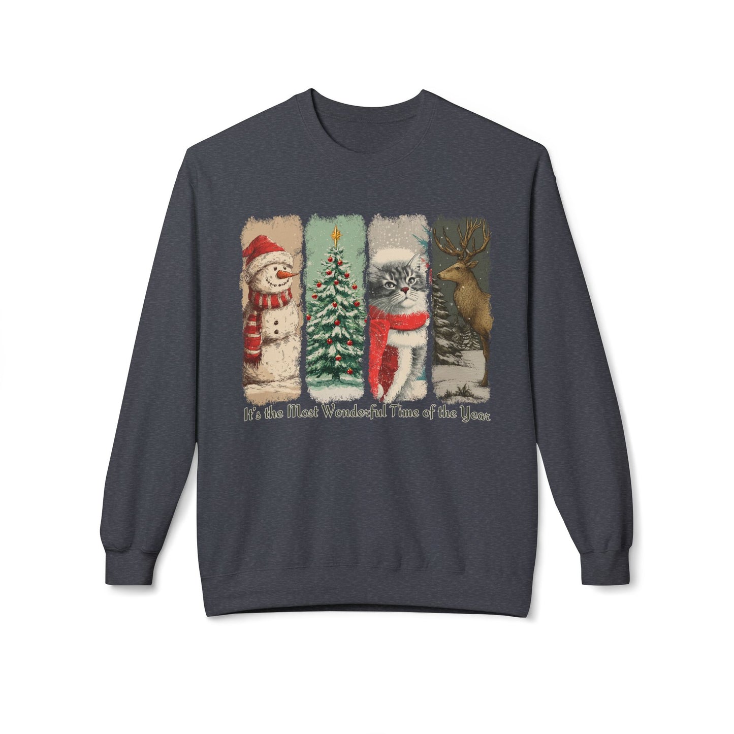 Fluffy Gray Tabby Cat Santa – Vintage Brush Stroke Christmas Sweater