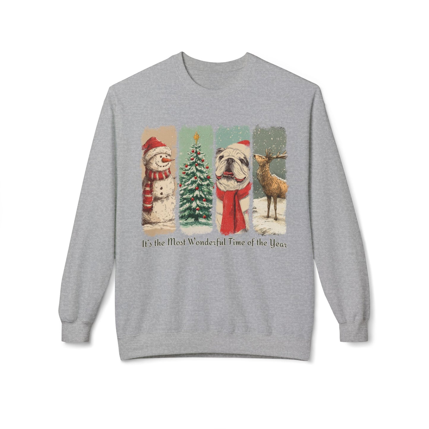 English Bulldog Santa – Vintage Brush Stroke Christmas Sweater