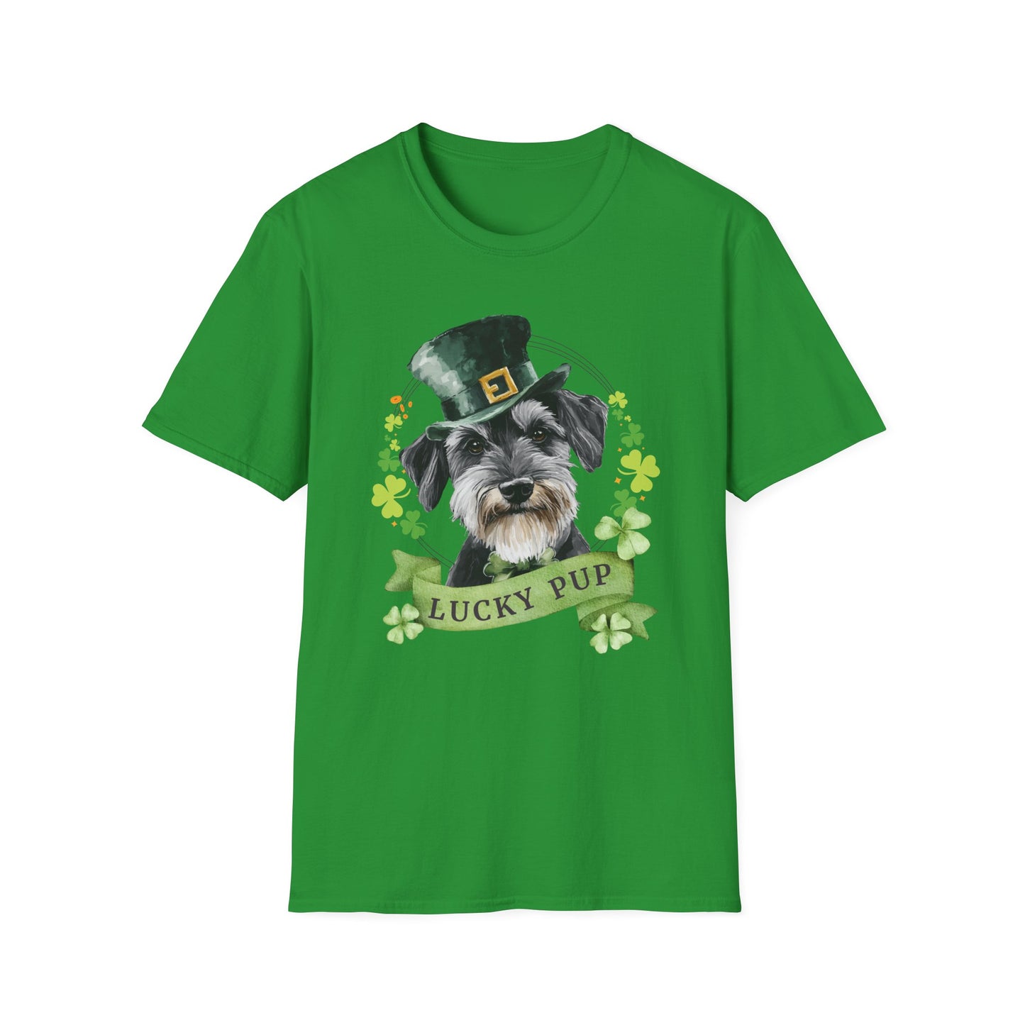 St. Patrick’s Day t-shirt featuring a Papillon dog with a shamrock garland and festive Irish design