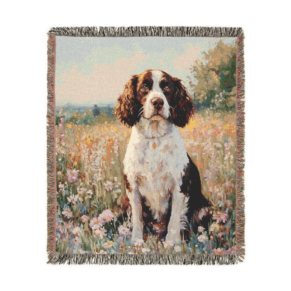 english springer spaniel in the meadow throw woven blanket, gift for dog lovers