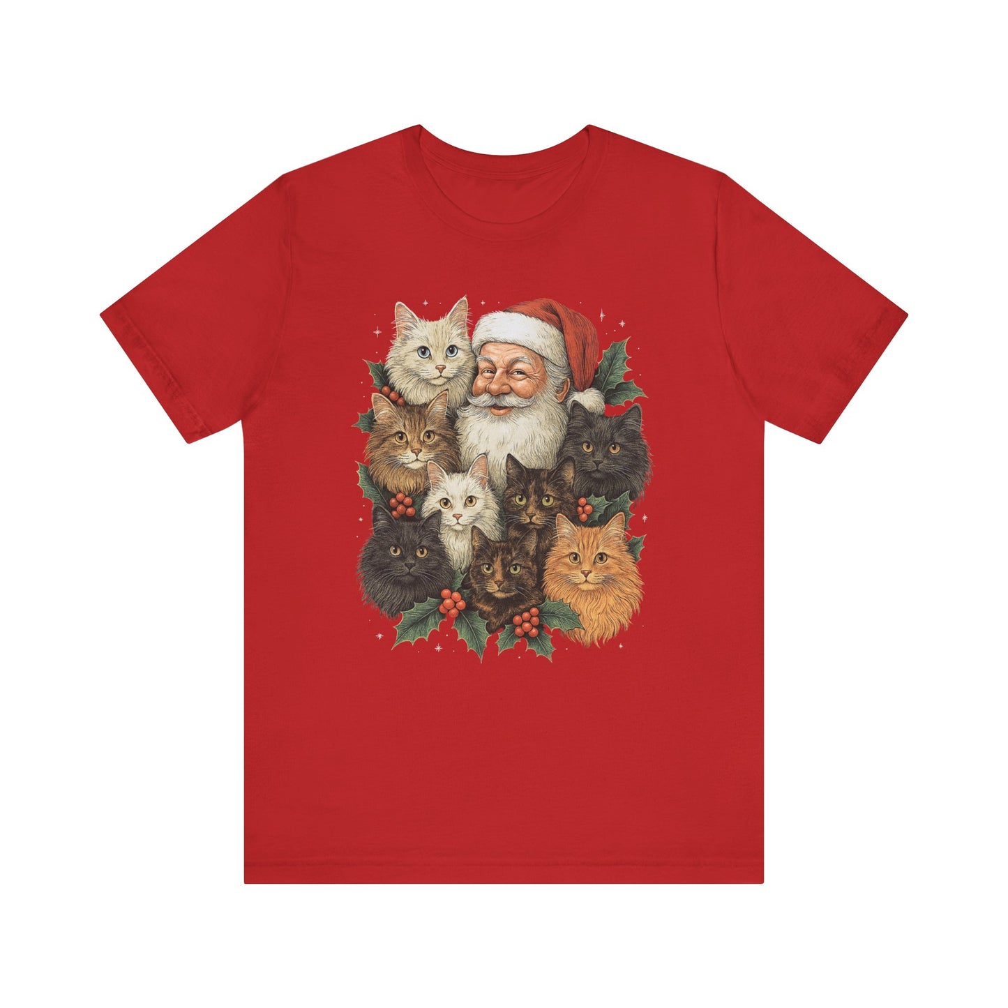Santa & His Fluffy Cats Christmas T-Shirt – Vintage Holiday Cat Lover Tee