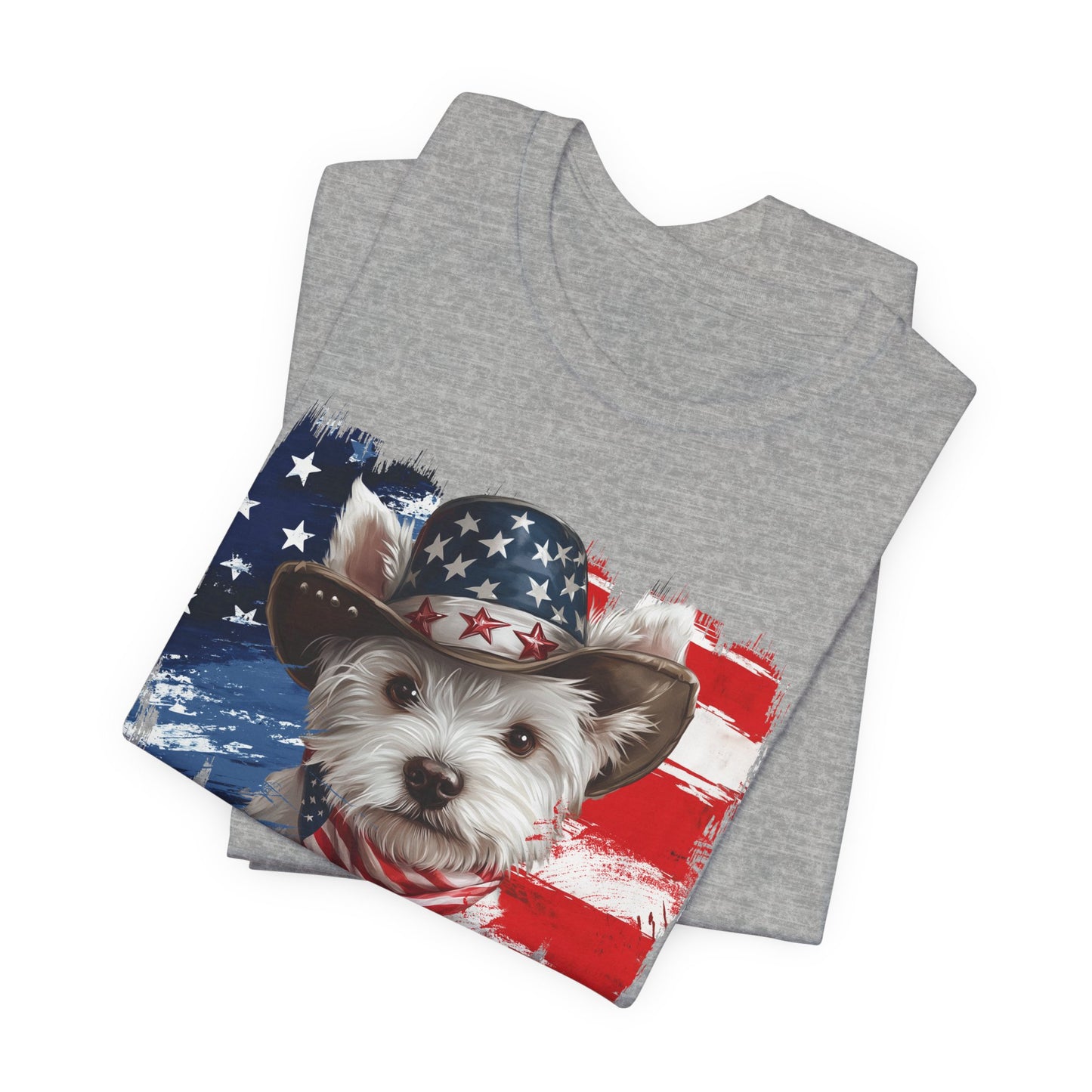 Westie Patriotic T-Shirt "Born to Bark Free" - Dog-Themed Patriotic Design