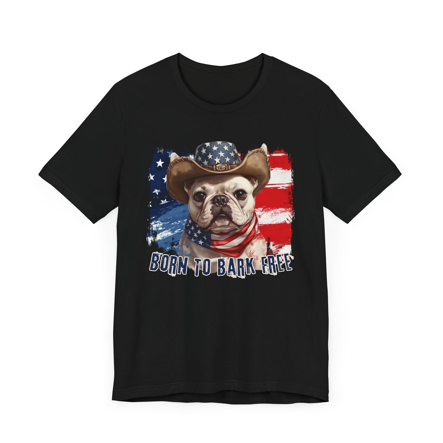 French Bulldog Patriotic T-Shirt "Born to Bark Free" - Dog-Themed Patriotic Design