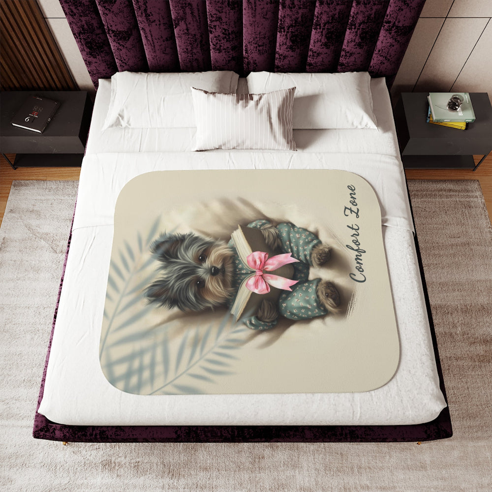 Comfort Zone – Yorkie Blanket | Personalized Sherpa Fleece Throw| Gift for Dog Moms & Pet Lovers