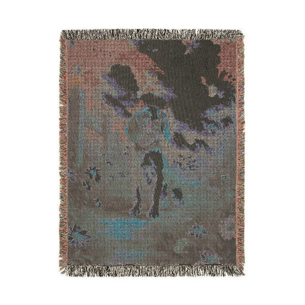 Beagle sitting along a countryside – Woven Blanket - Floral Dog Design for Home Comfort