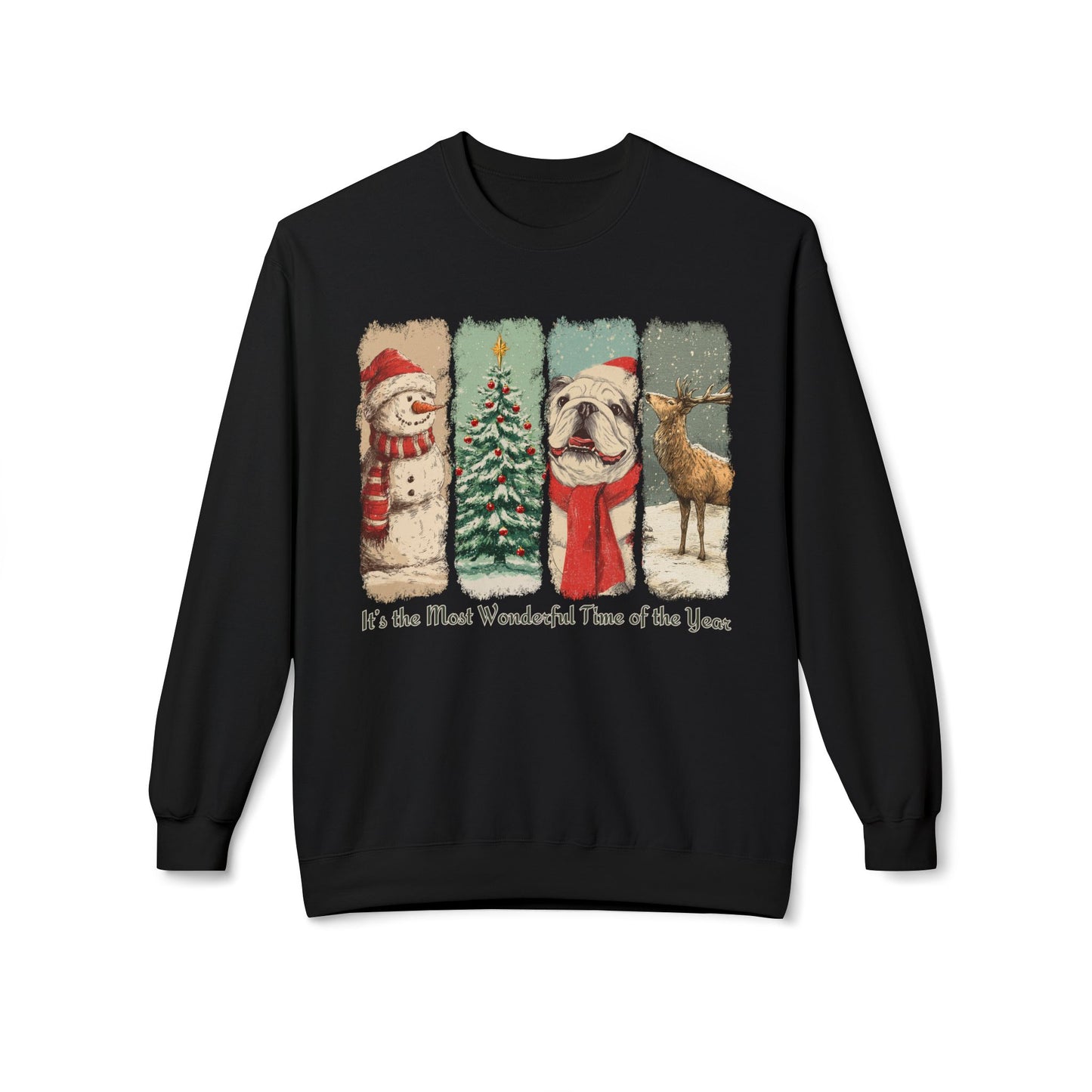 English Bulldog Santa – Vintage Brush Stroke Christmas Sweater