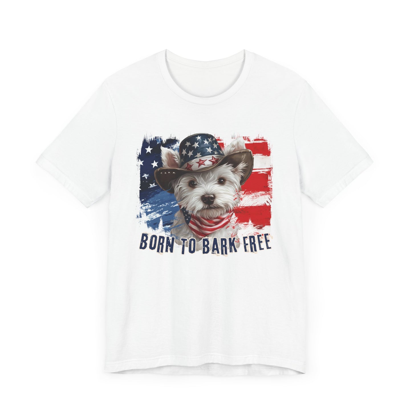 Westie Patriotic T-Shirt "Born to Bark Free" - Dog-Themed Patriotic Design