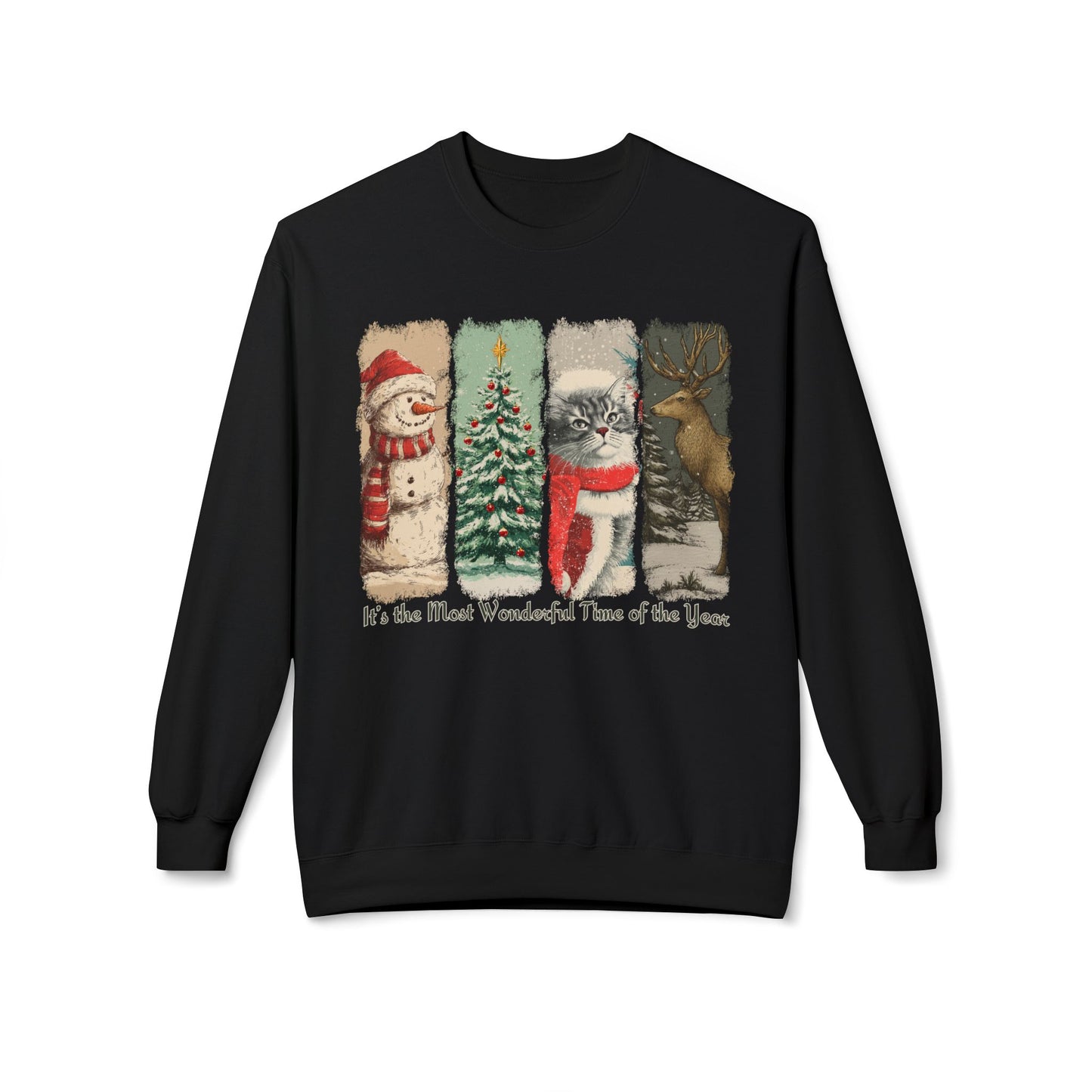 Fluffy Gray Tabby Cat Santa – Vintage Brush Stroke Christmas Sweater
