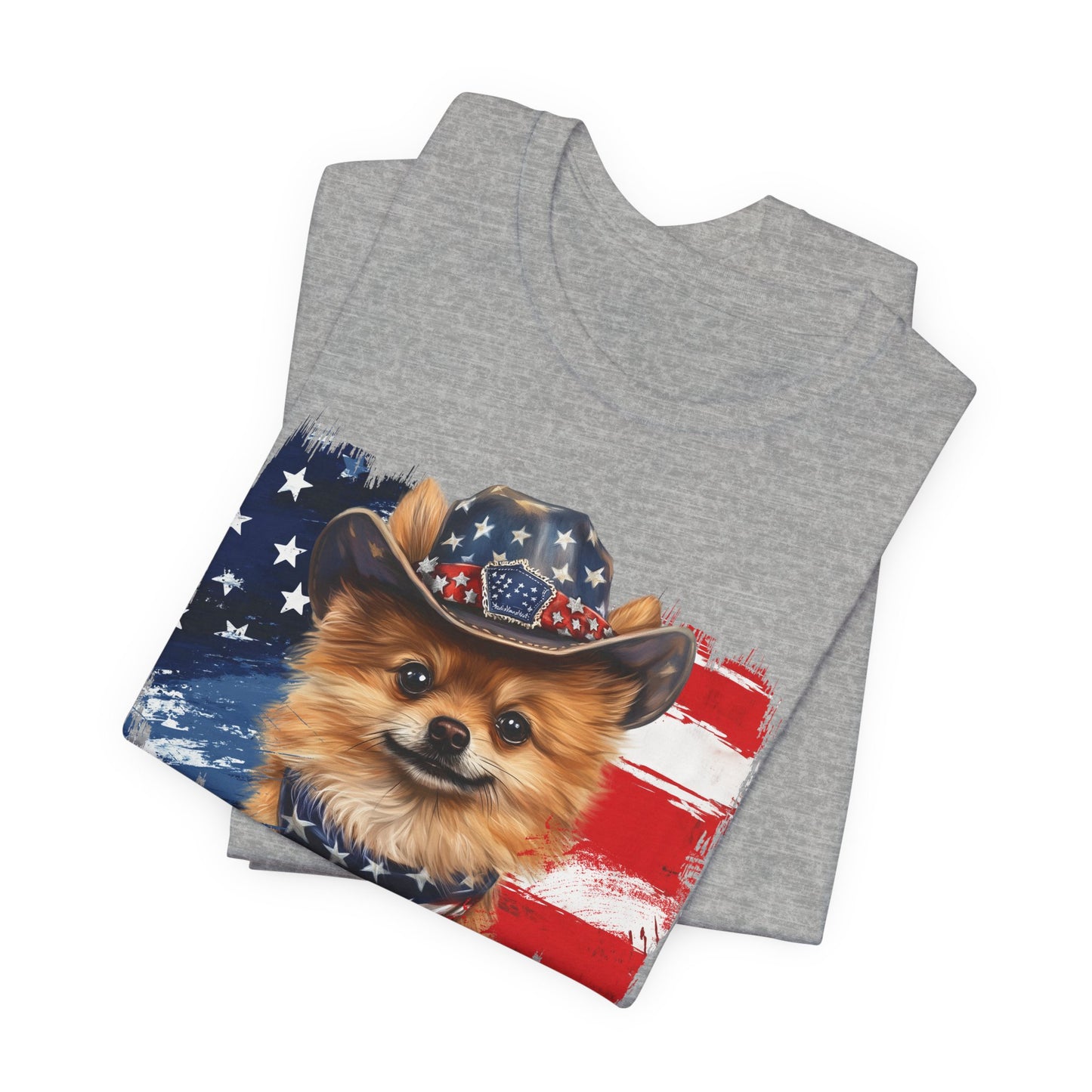 Pomeranian Patriotic T-Shirt "Born to Bark Free" - Dog-Themed Patriotic Design