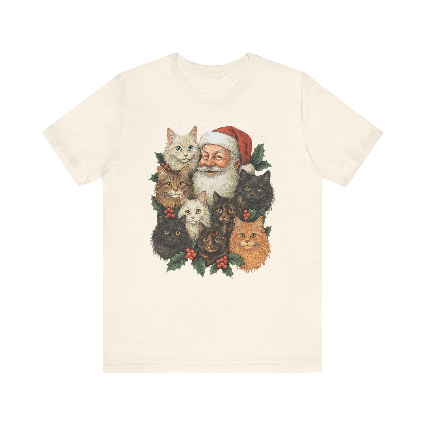 Santa & His Fluffy Cats Christmas T-Shirt – Vintage Holiday Cat Lover Tee